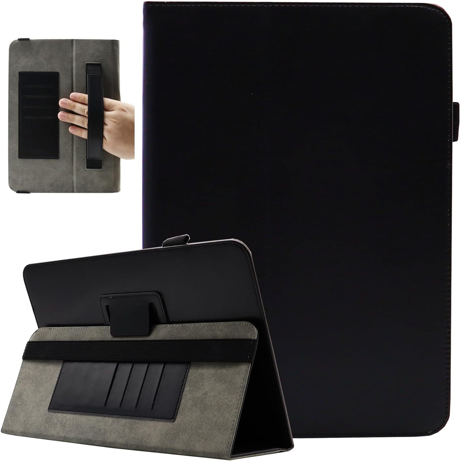 Case for 10.1 Inch Tablet, Protective Folio Stand with Hand Strap and Card Slots