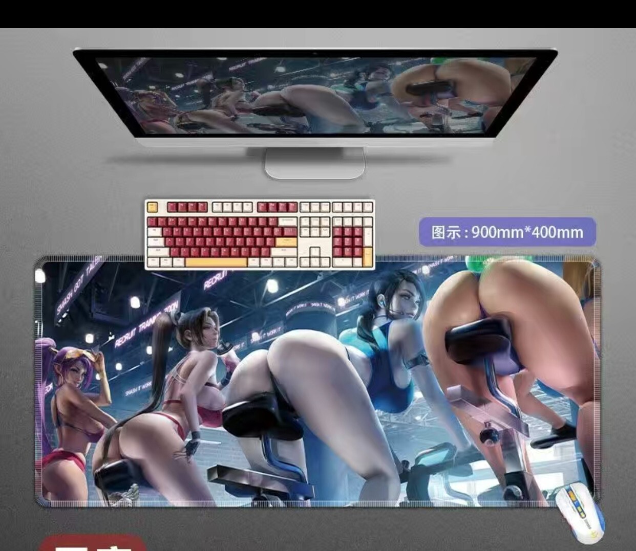 Cartoon girl Mouse Keyboard Pad.600MMx300MMx3MM+23.51inch/11.5in.