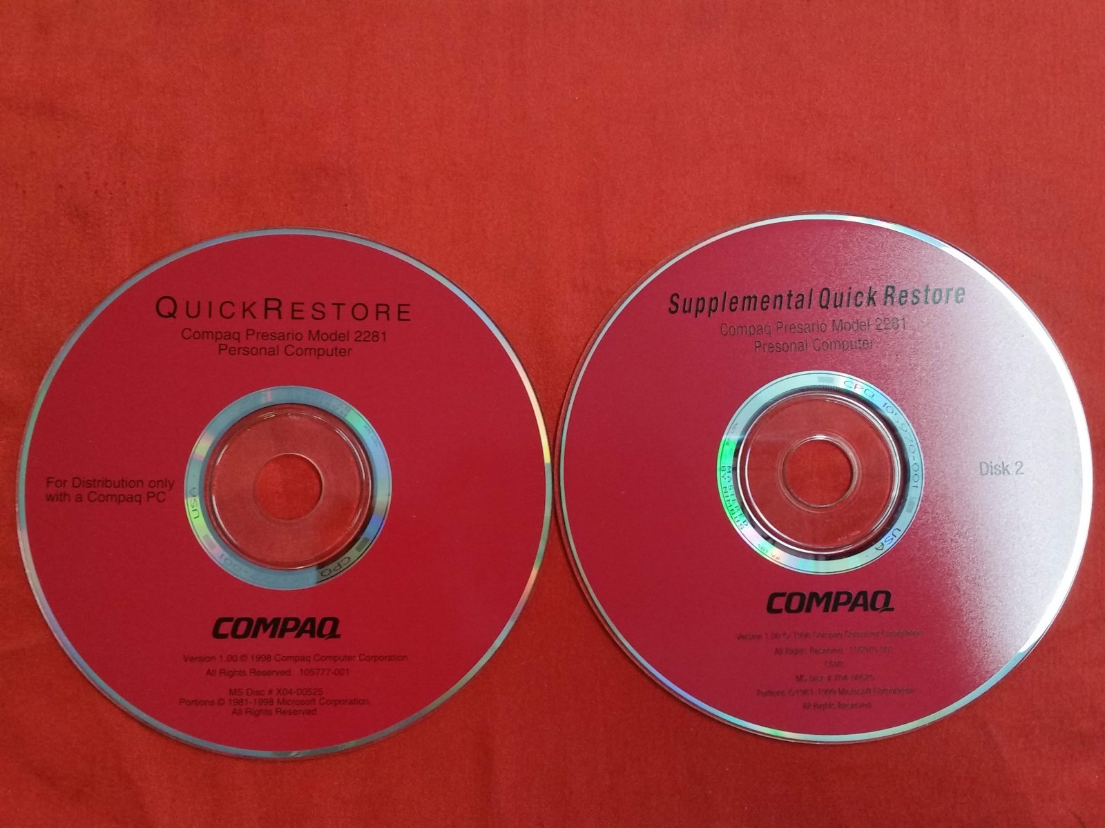 Genuine Compaq Presario Model 2281 + Supplemental Quick Restore Disk
