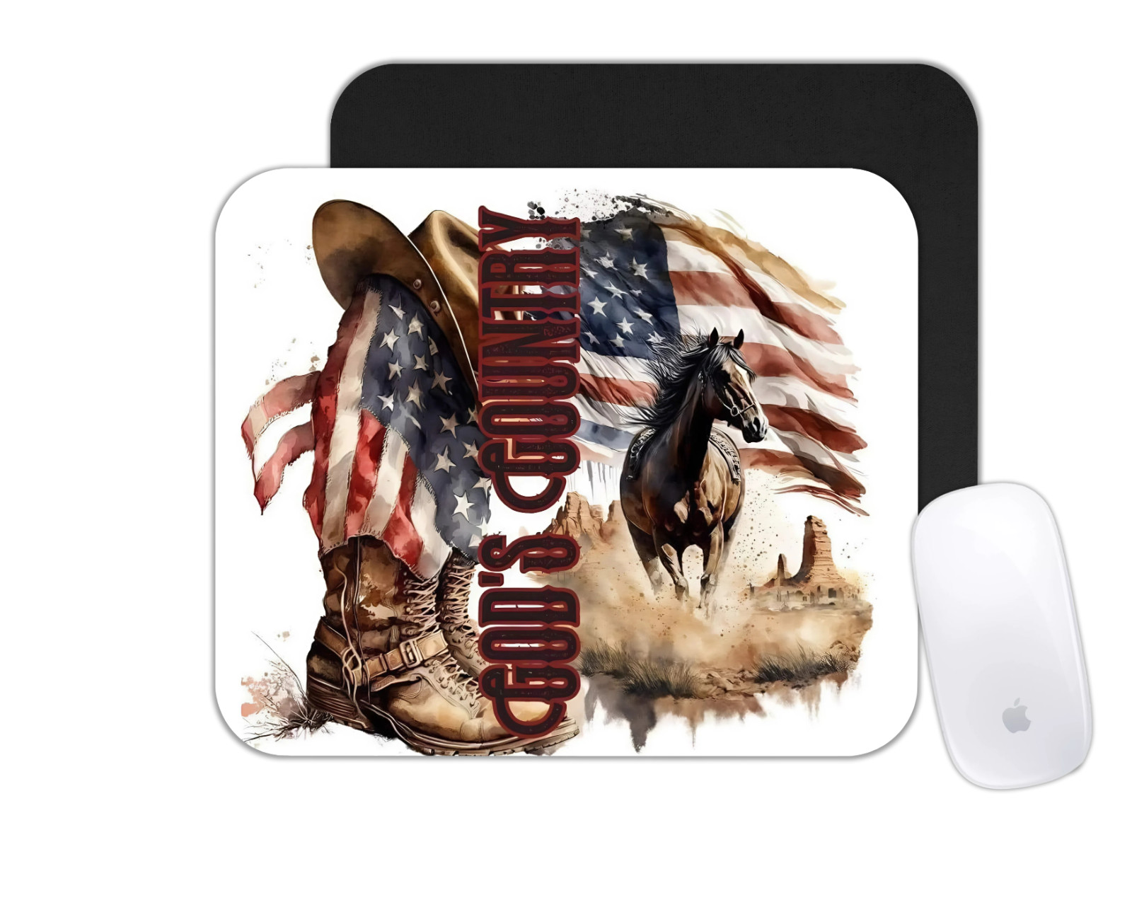 Custom Mouse Pad Boots and American Flag Scenic Outdoors Gods Country Desk Mat