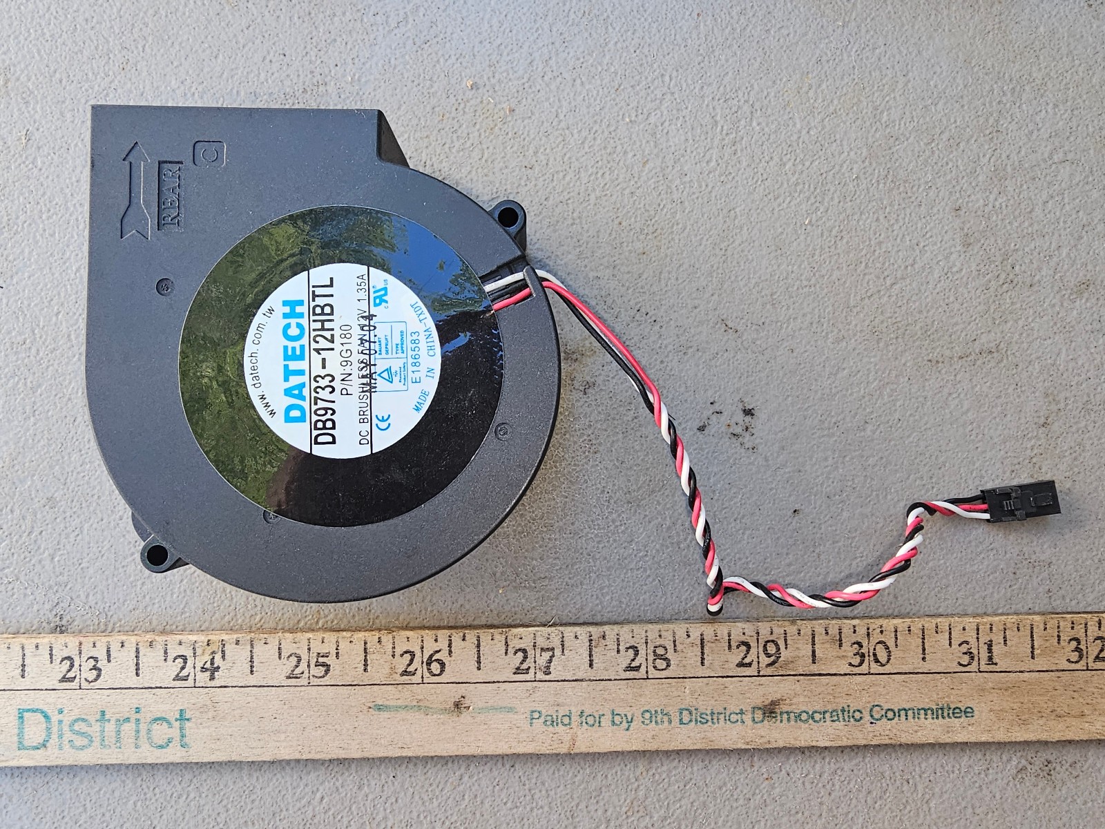 25KK71 SQUIRREL CAGE FAN FOR CPU SINK, DATECH DB9733-12HBTL, TESTS GOOD, 12VDC