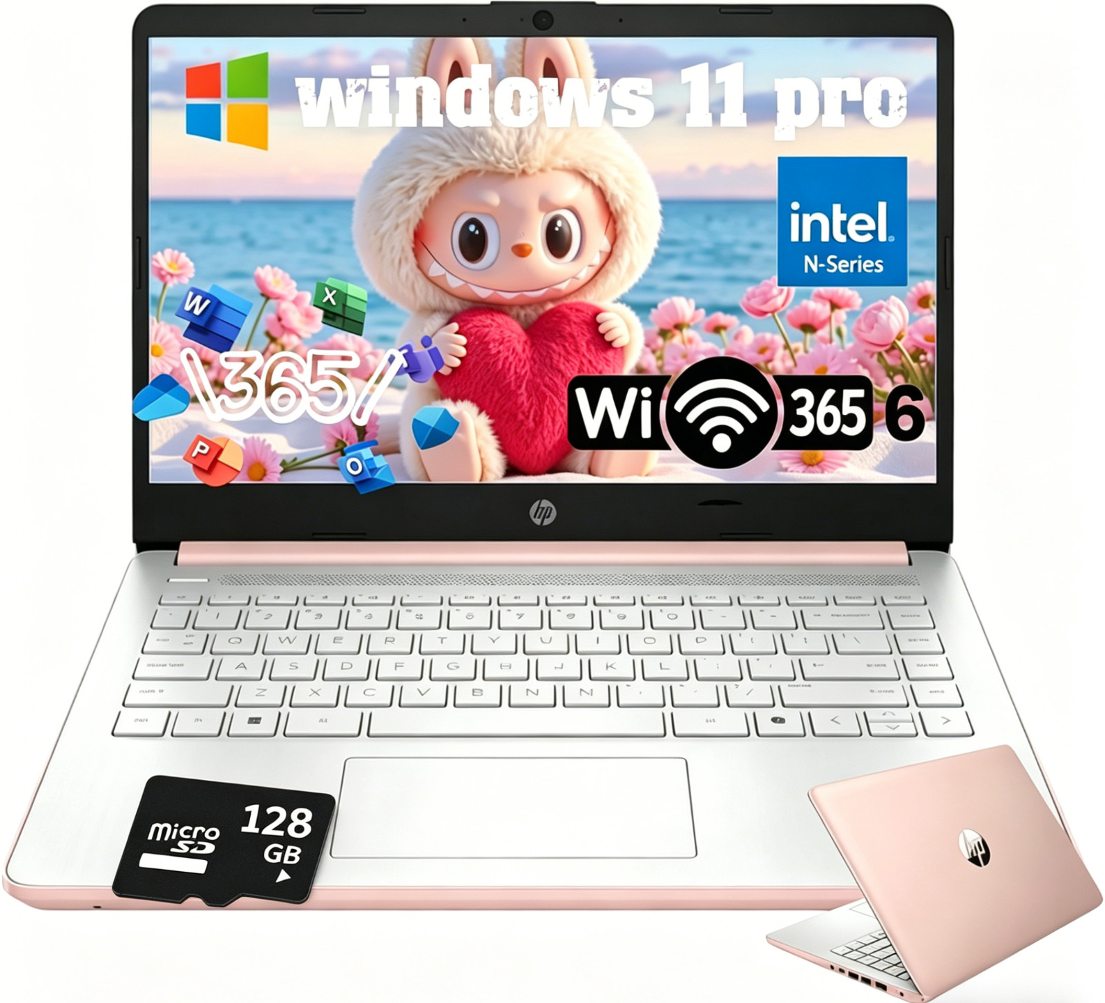 HP 14" Flagship Laptop Computer Intel N150 Processo, 4GB RAM 128GB SSD+128GB MSD