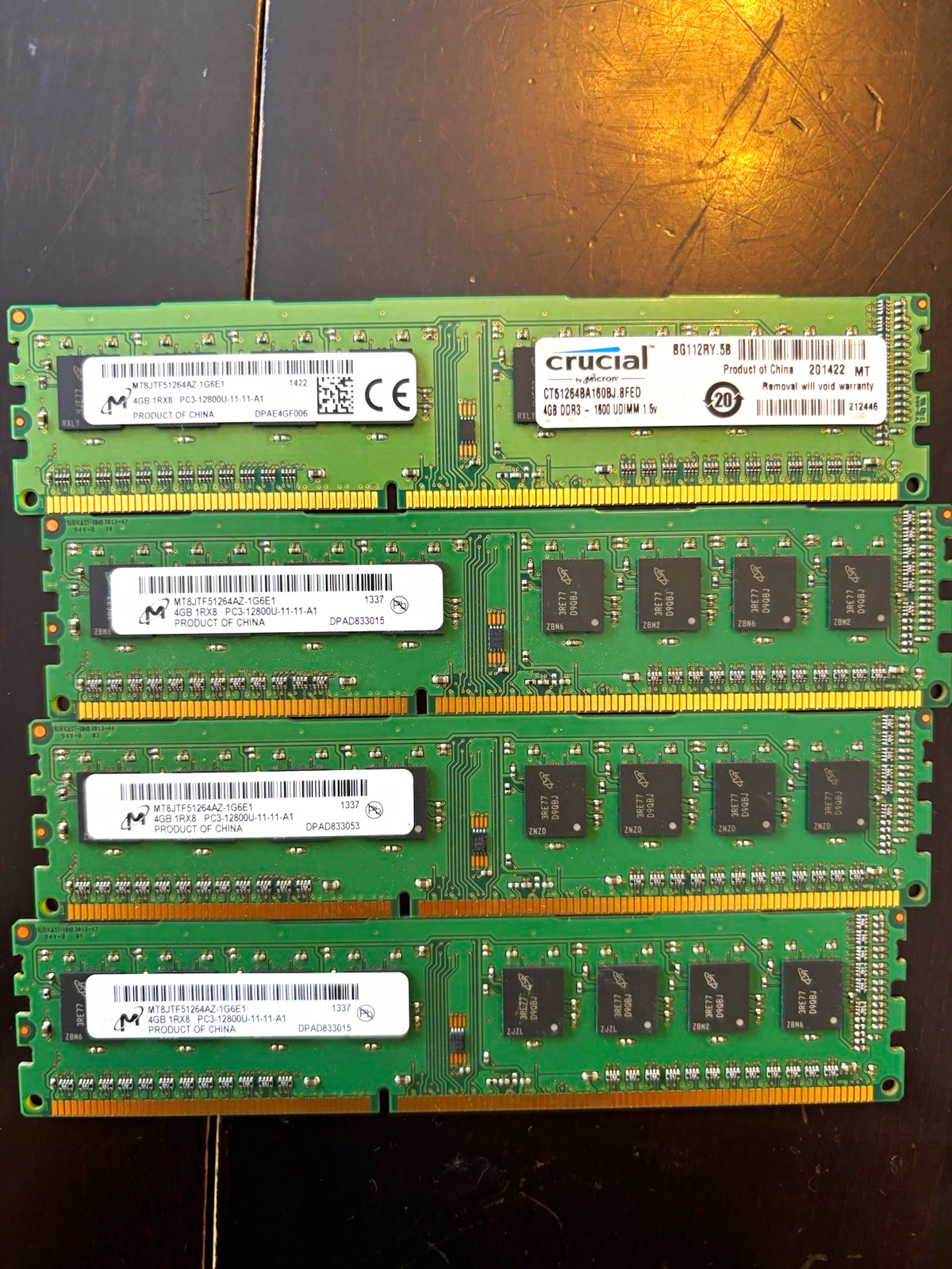 Micron 16GB(4x4GB) DDR3-1600 PC3-12800U 240-Pin DIMM Non-ECC Unbuffered UNTESTED