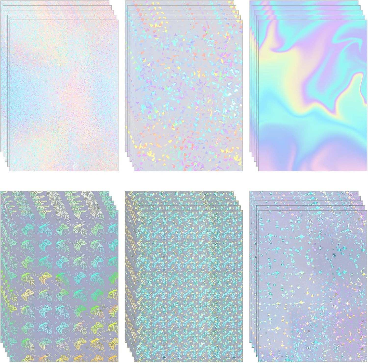 30 Pcs 6 Styles Holographic Laminate Sheets Transparent Holographic Overlay