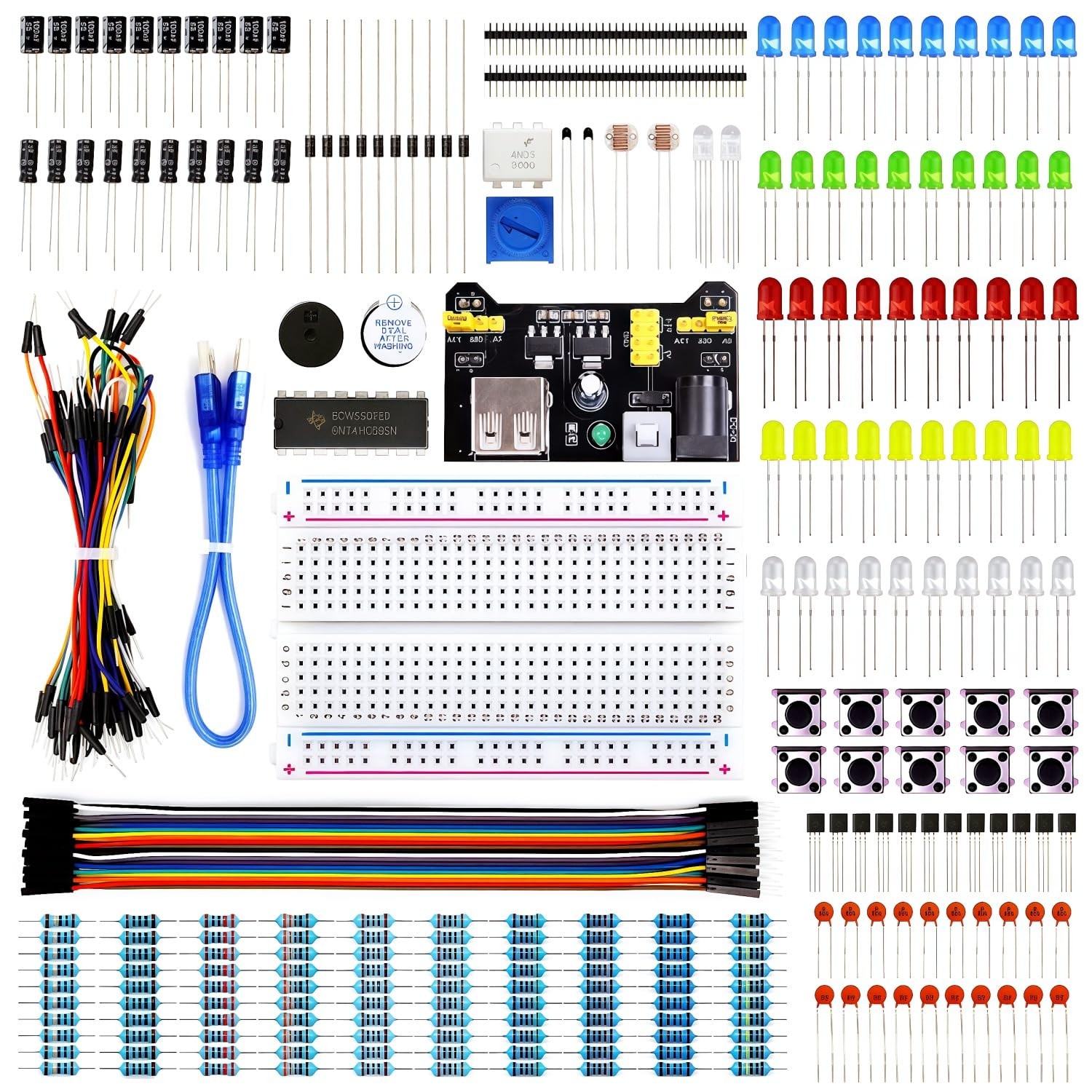 Electronics Component Kit with 300 Pieces and USB Power Supply for Beginners