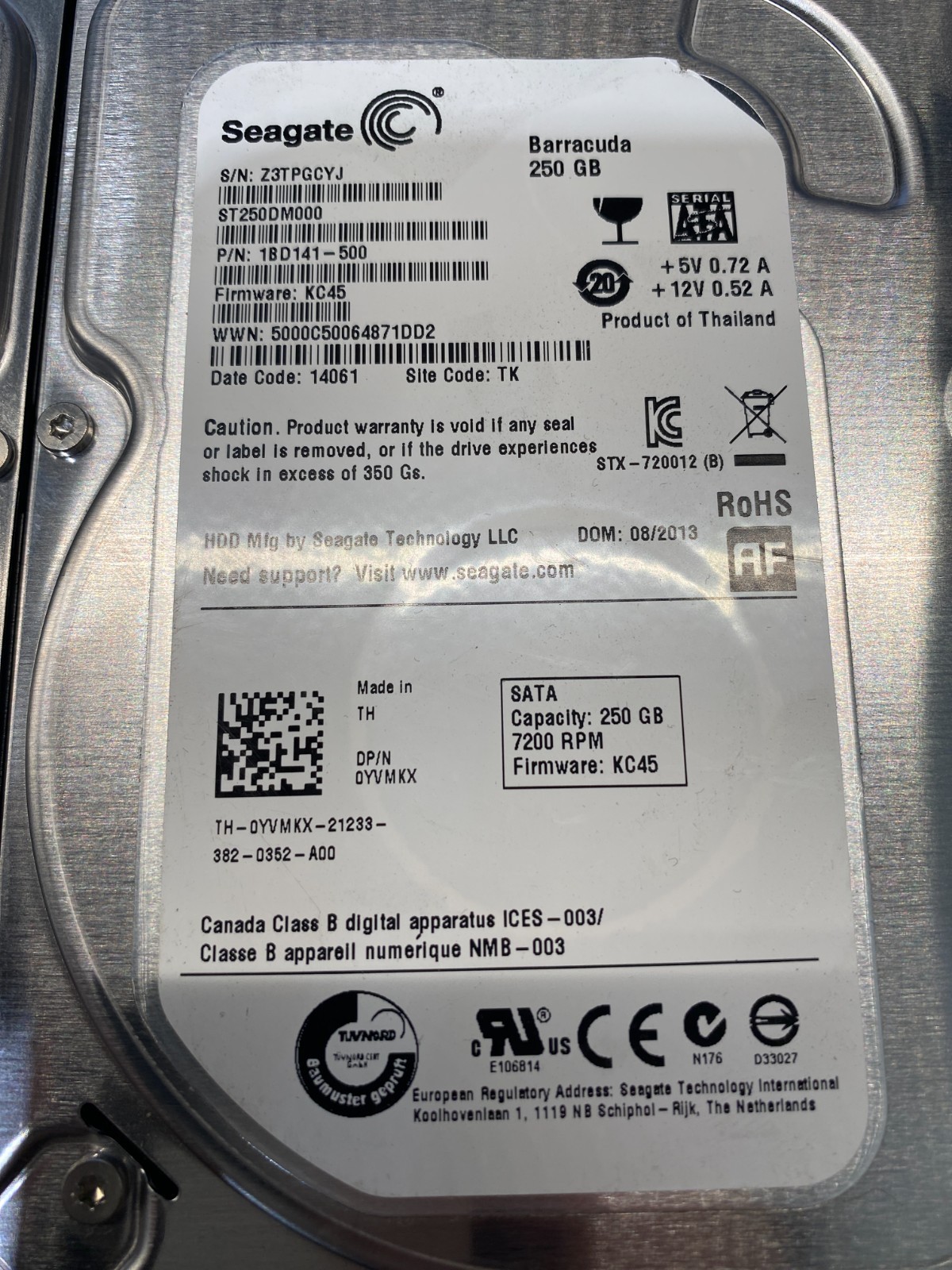 LOT OF 5 Seagate Barracuda 250GB SATA Computer HDD ST250DM000