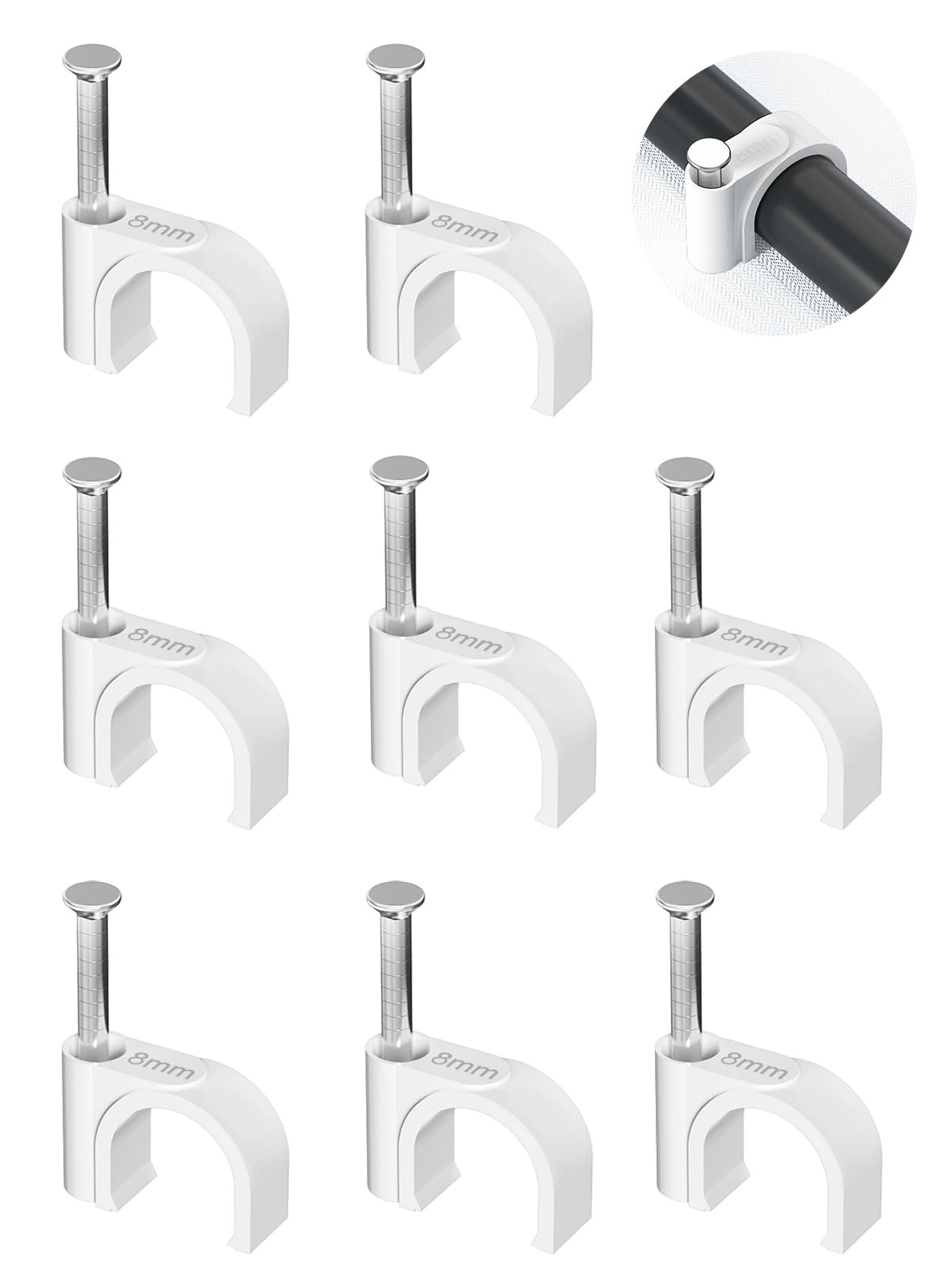 Cable Clips 100Pcs 8mm Nail in Clips for Round Ethernet Cables Wall Clips