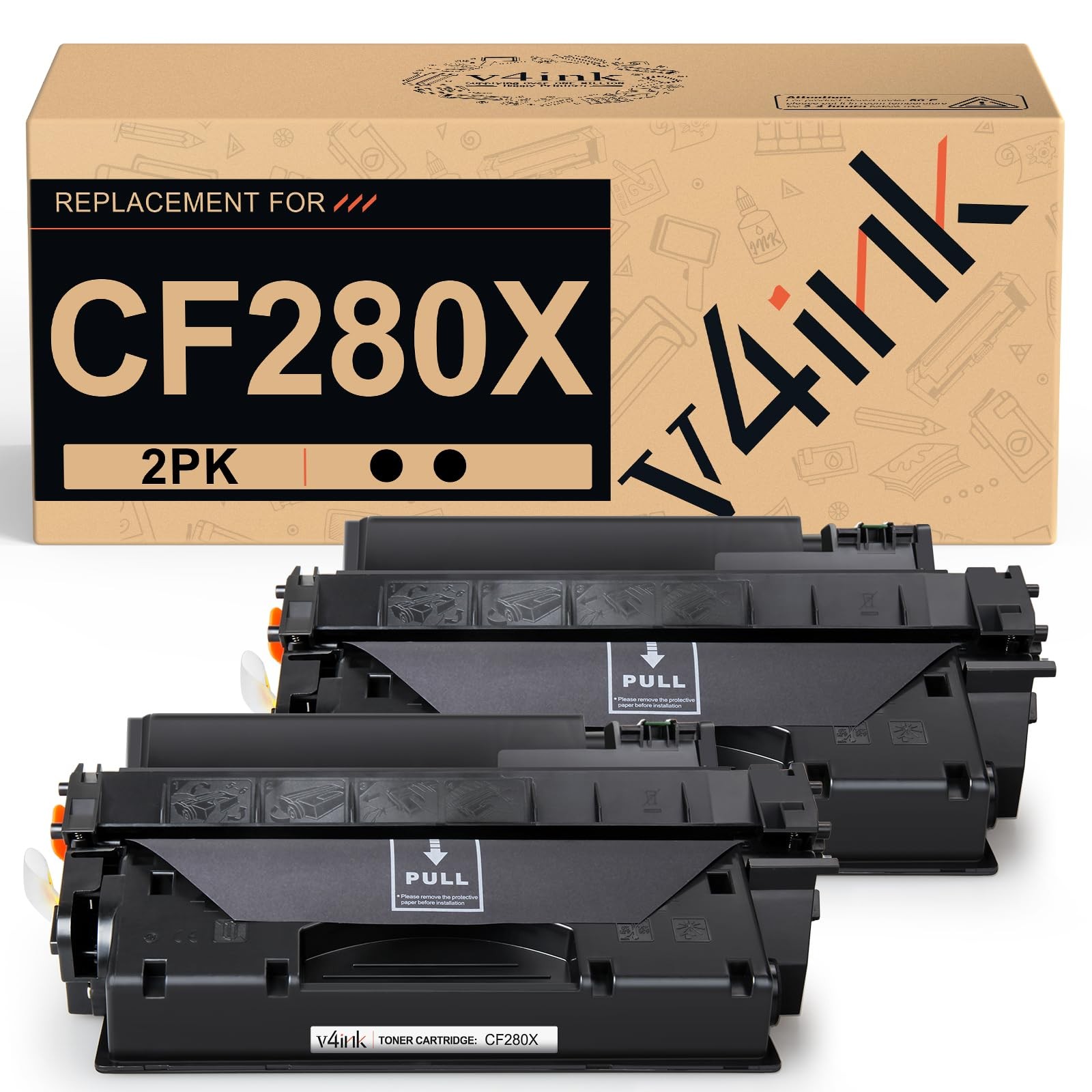 v4ink CF280X Toner Cartridge Compatible for HP Pro 400 M401 M425 2Pack High