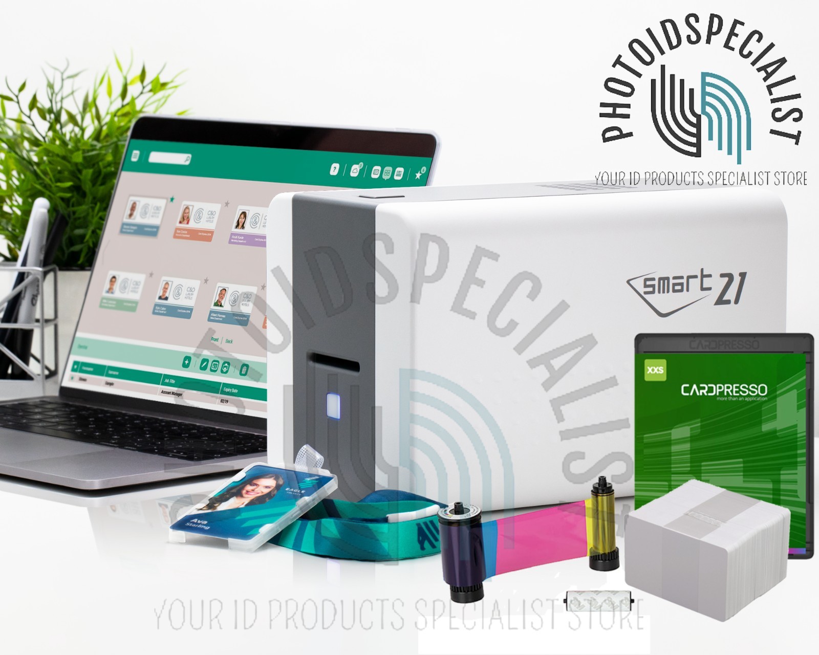 New IDP Smart-21S Single Side Photo ID Card Printer Bundle P/N 653311K