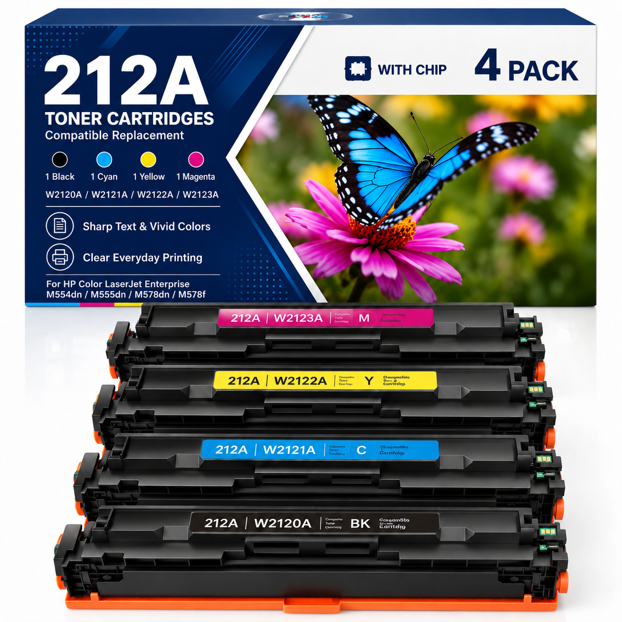 212A Color Toner Cartridges 4 Pack With Chip for LaserJet MFP-M554 M555 M578