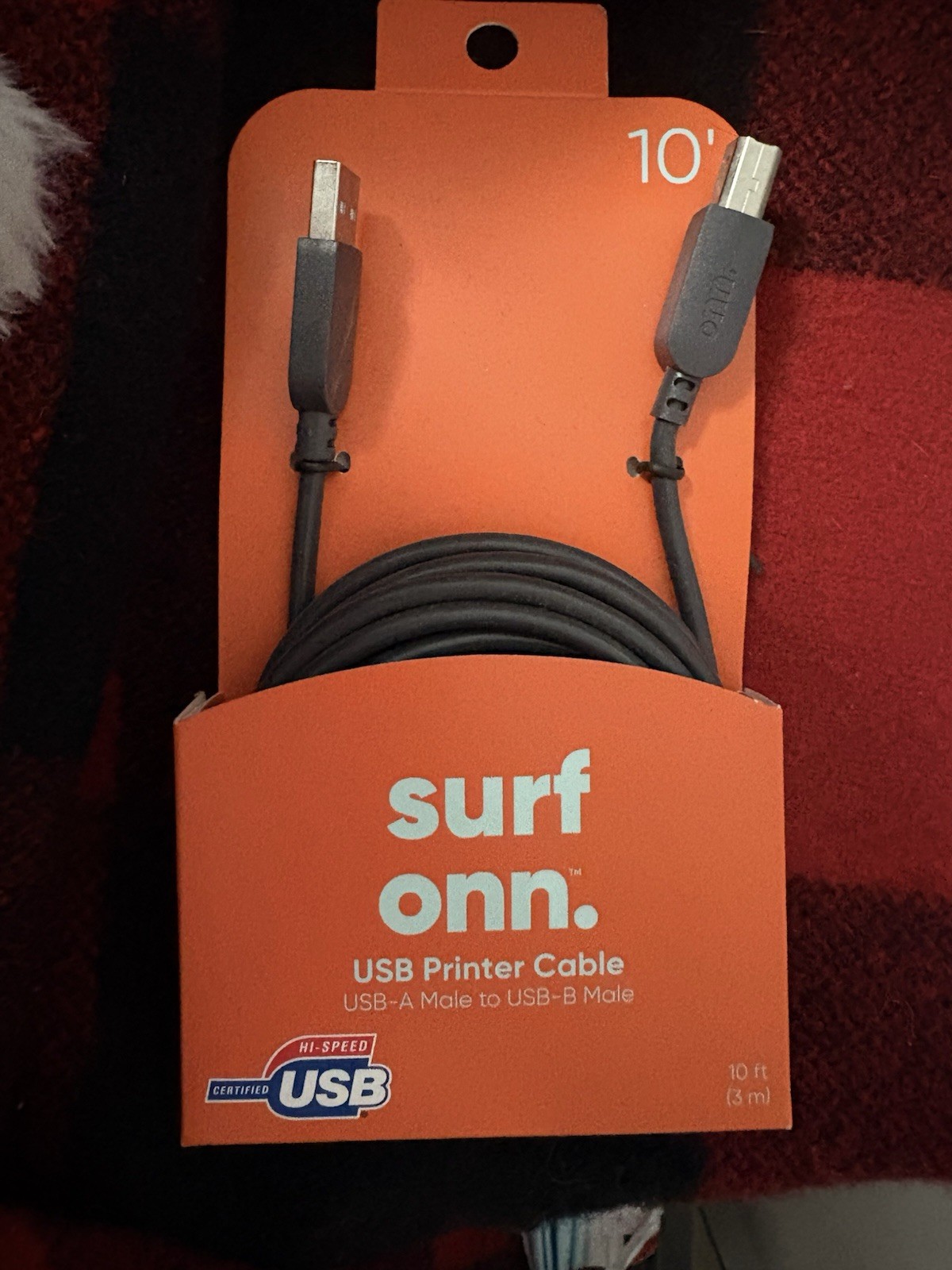 surf onn. USB-A Male to USB-B Male Printer Cable, 10 ft Black Round USB