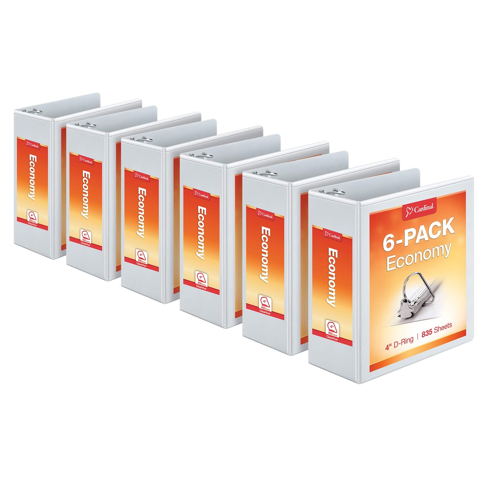 3 Ring Binders 4 Slant D Rings 835 Sheets White Case of 6 Cardinal Economy Holds