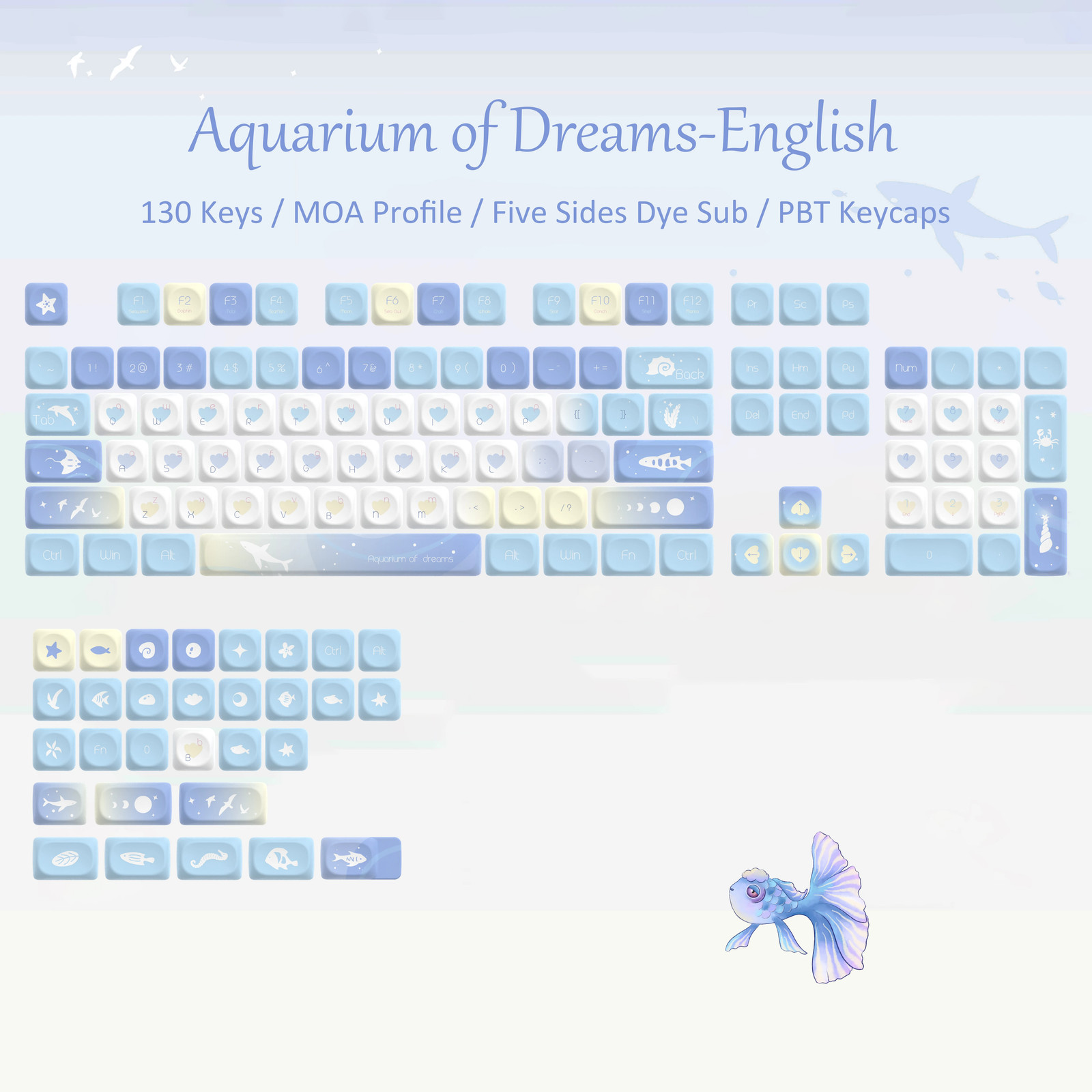 125 Keys Milky Way White PBT Keycaps MOA Profile Dye-Sub for Cherry MX Switches-