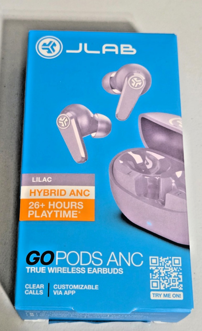 JLab GO Pods ANC In-Ear True Wireless Earbuds Lilac - 26+ Hours Playtime New