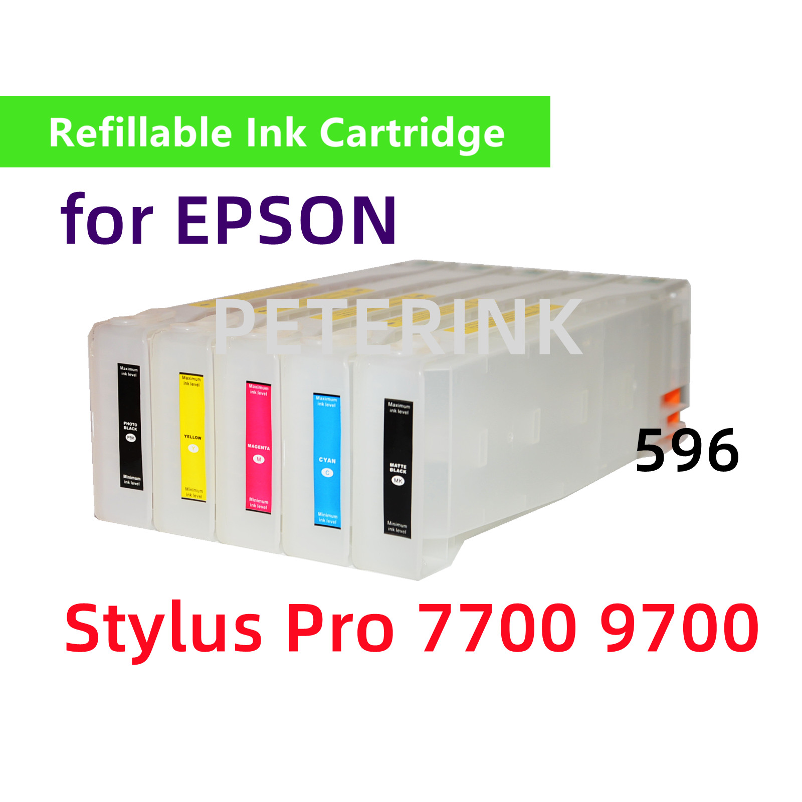 5 Empty Refillable Ink Cartridge kit T596 596 for Stylus Pro 7700 9700 Printer
