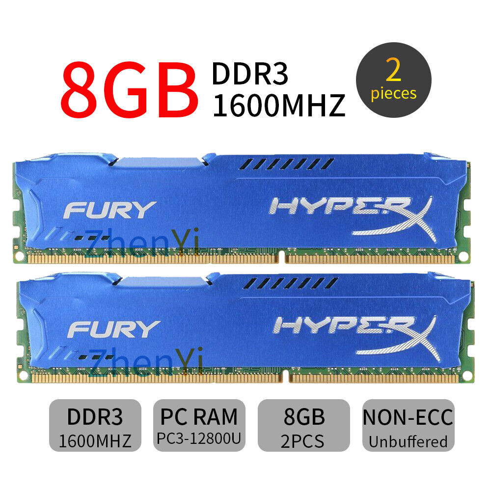 16GB 2x 8GB 4GB 2GB DDR3 1600MHz PC3-12800U Desktop RAM Kingston HyperX FURY LOT