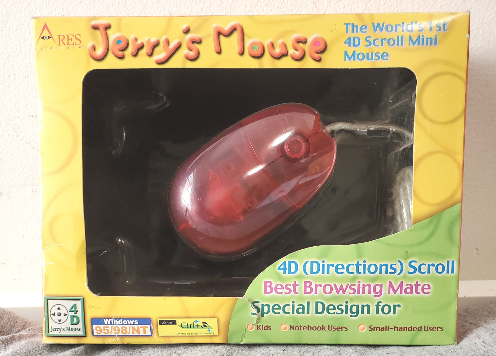 Vintage NOS - mini red JERRY'S MOUSE notebook computer ARES INTERFACE 4D scroll