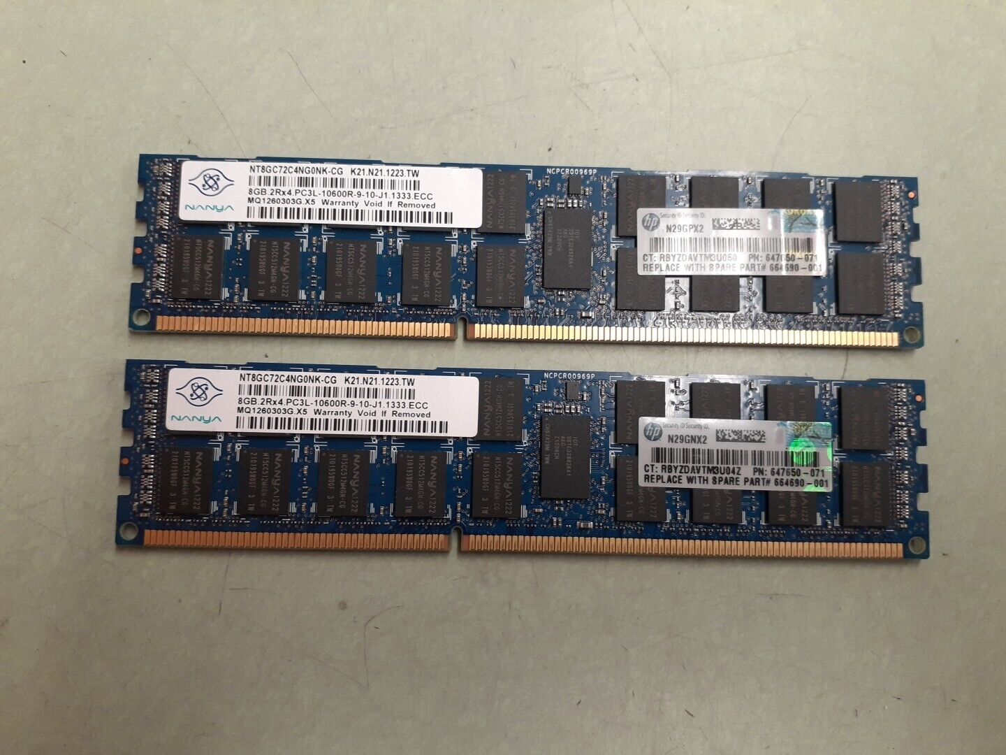Nanya 16GB (2x8GB) 2Rx4 DDR3 PC3L-10600R Server Ram ECC NT8GC72C4NG0NK-CG 1223