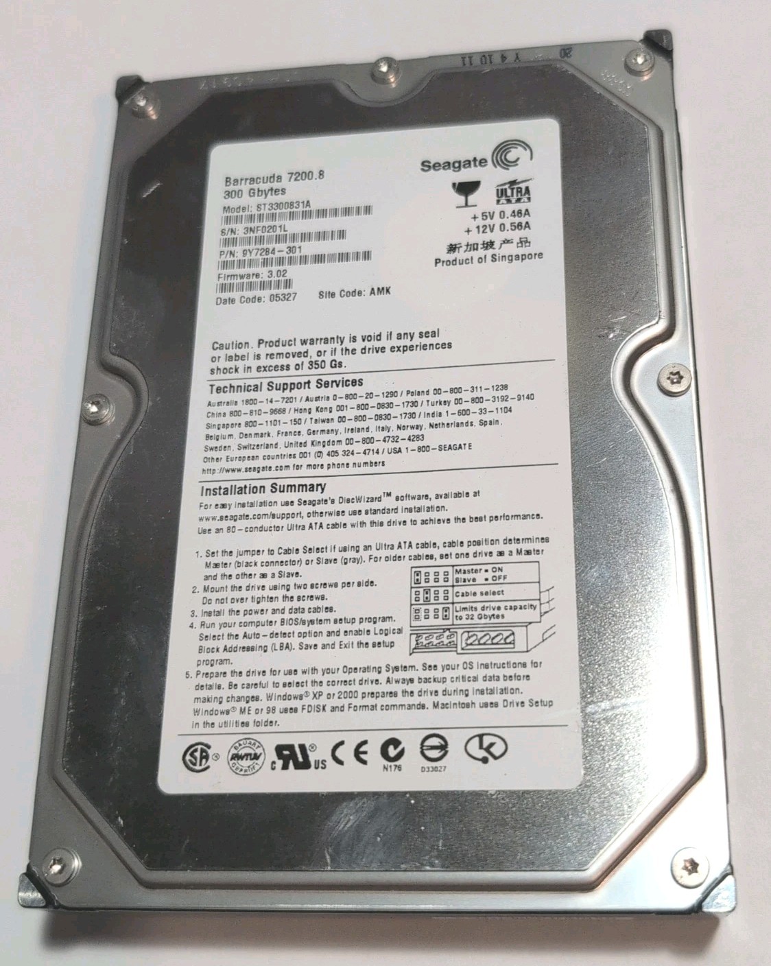 Seagate ST3300831A 9Y7284-301 300GB 3.5" Barracuda 7200.8 SATA HDD 7200RPM Read