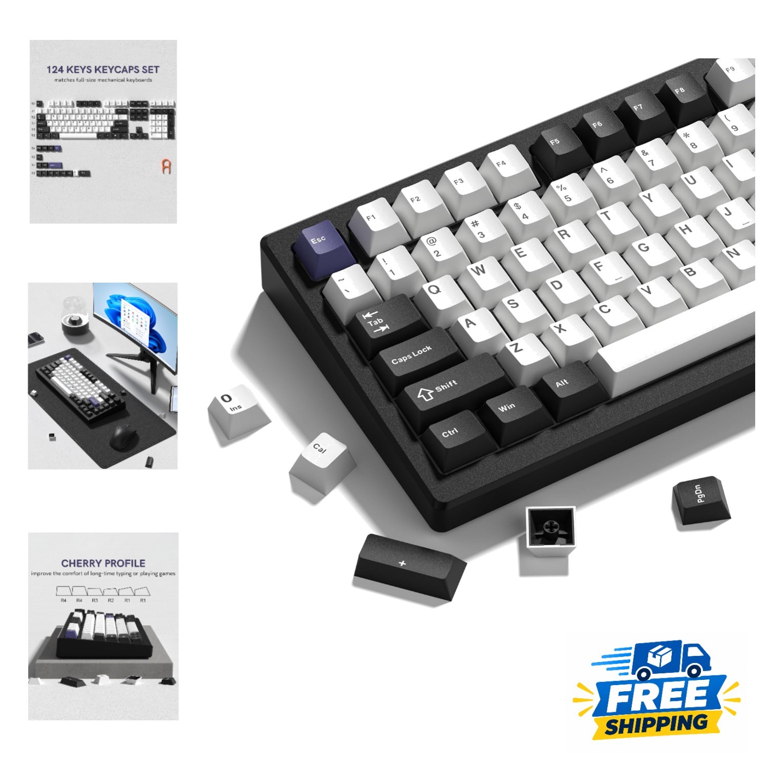 Vintage Black White Womier Keycaps Set 138 Keys - Doubleshot PBT Style