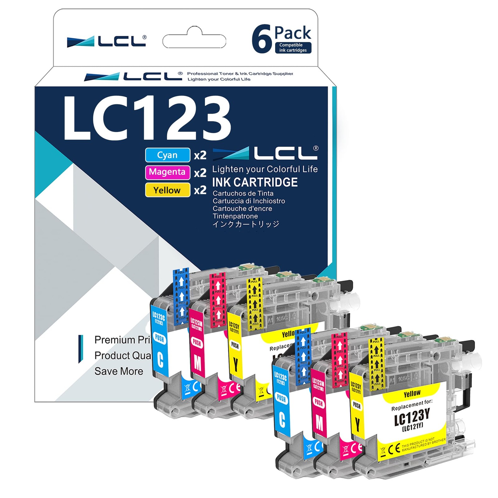 Compatible Ink Cartridge LC121 LC123 LC123C LC123M LC123Y 6PK 2C2M2Y