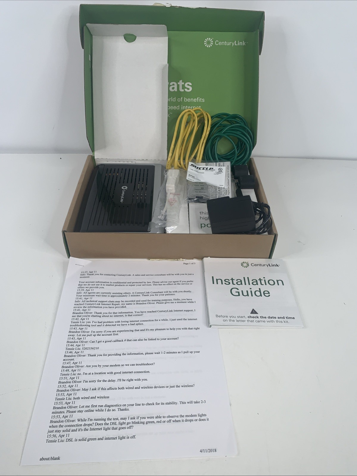 CenturyLink C1000A Wireless Modem Router Installation Kit ADSL/VDSL Open Box