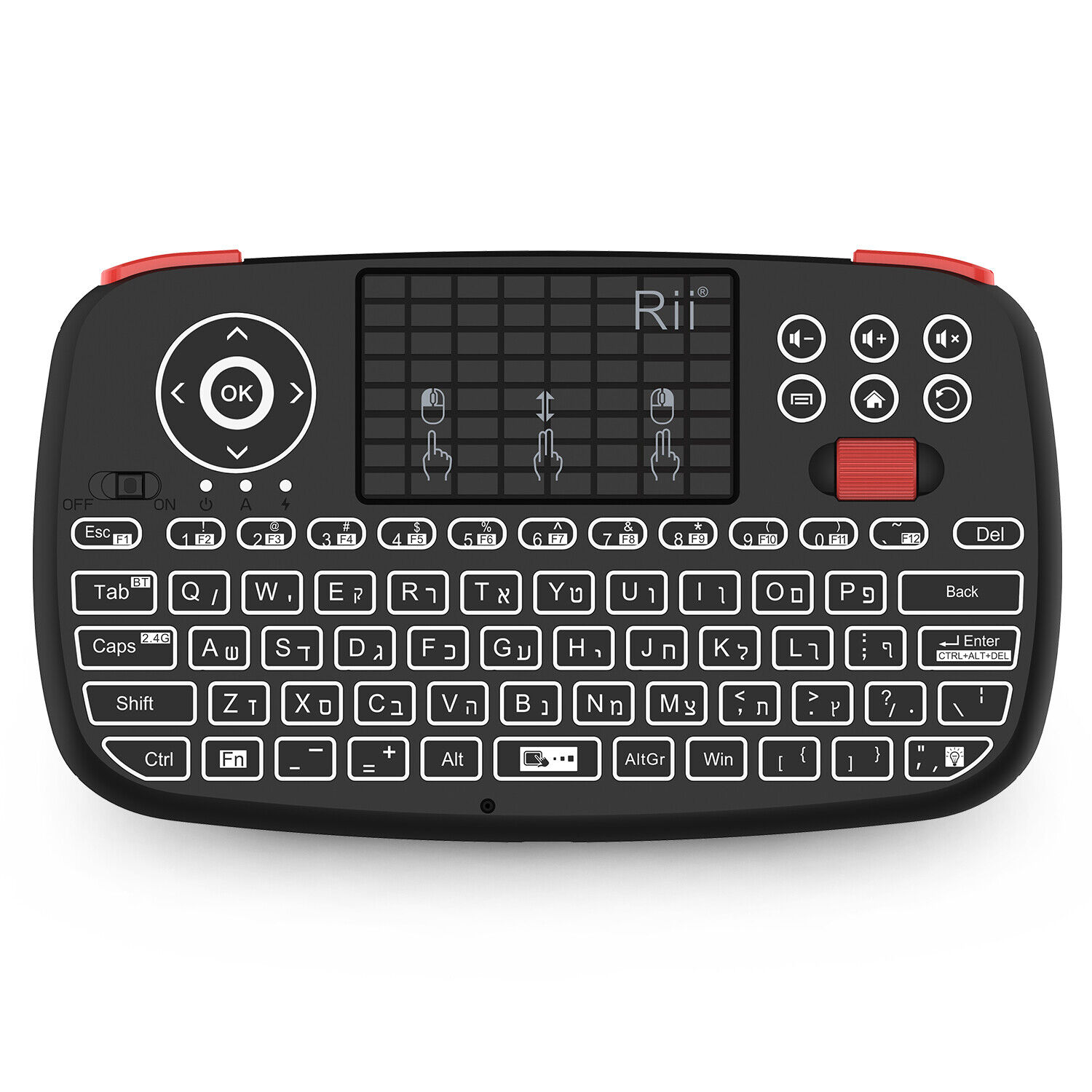 Rii i4 Hebrew Bluetooth Portable Mini Wireless Keyboard with Backlit Keypad