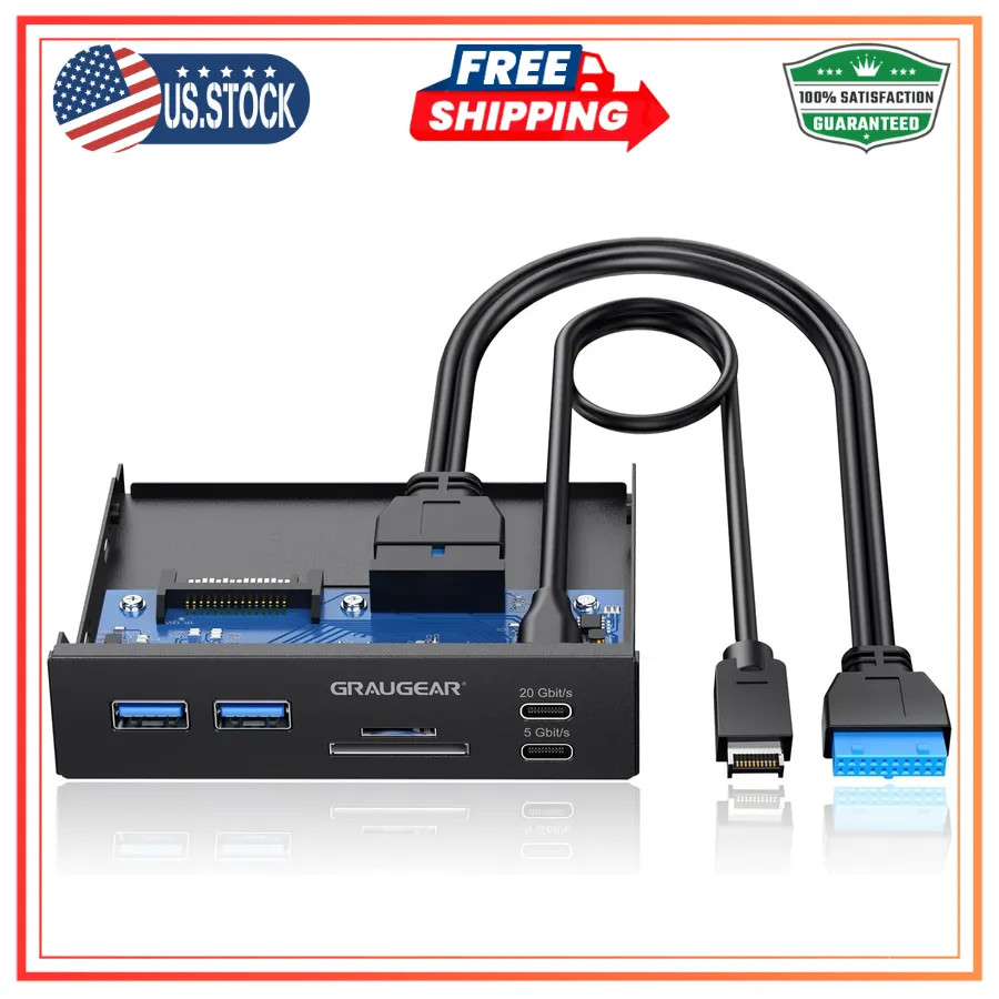 GRAUGEAR 3.5 Inch Internal USB C Hub SD Card Reader 20Gbps G-MP01CR Front Panel