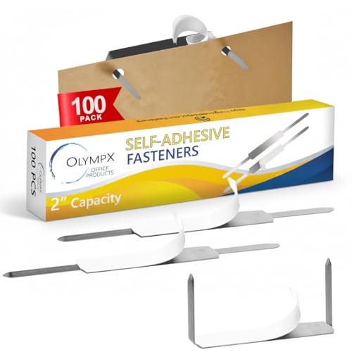 OLYMPX 100 Pcs of 2” Capacity Economy Self Adhesive Prong Paper 2.75 inches
