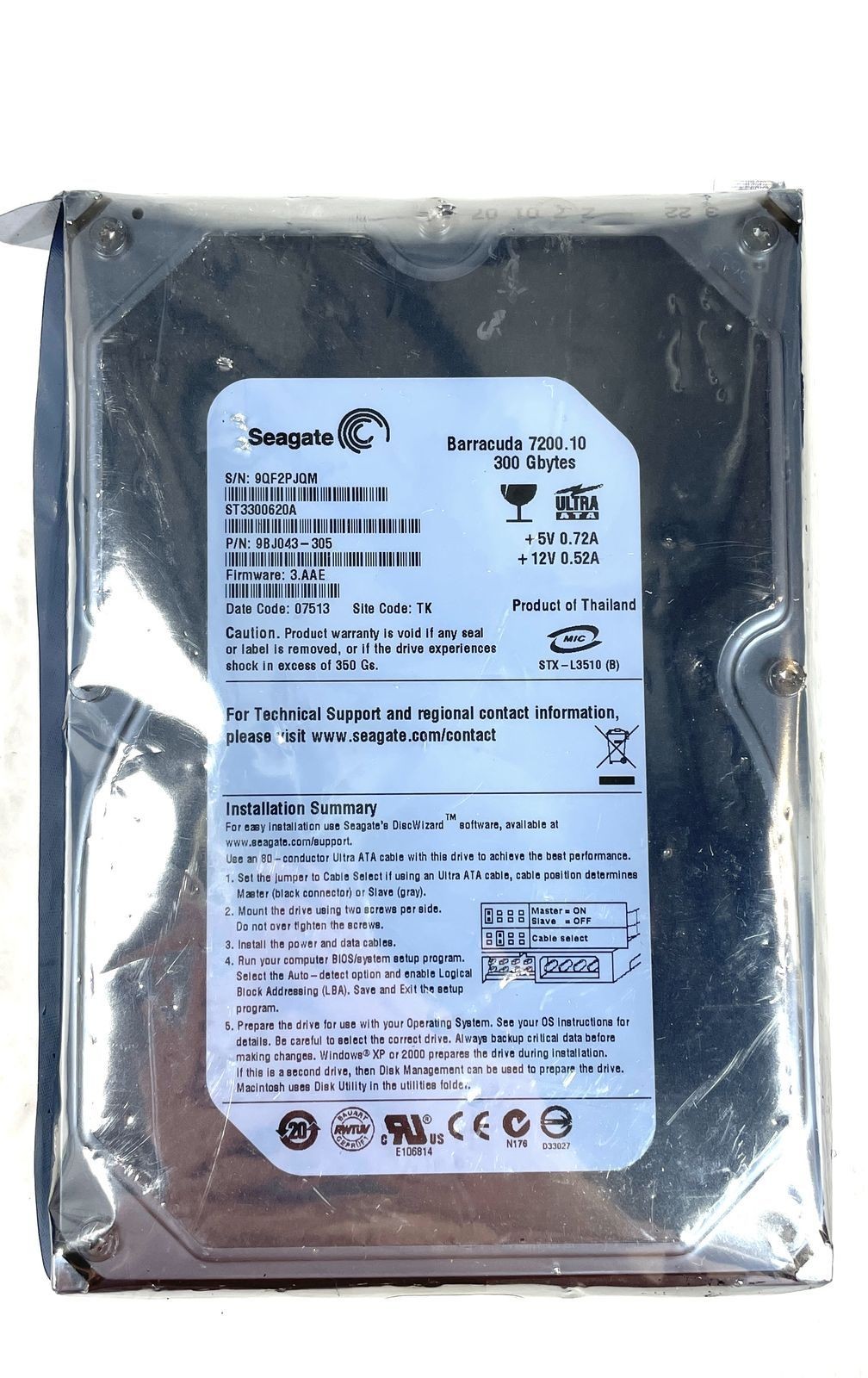 Seagate Barracuda 7200.10 300GB IDE PATA 3.5" Internal Hard Drive ST3300620A