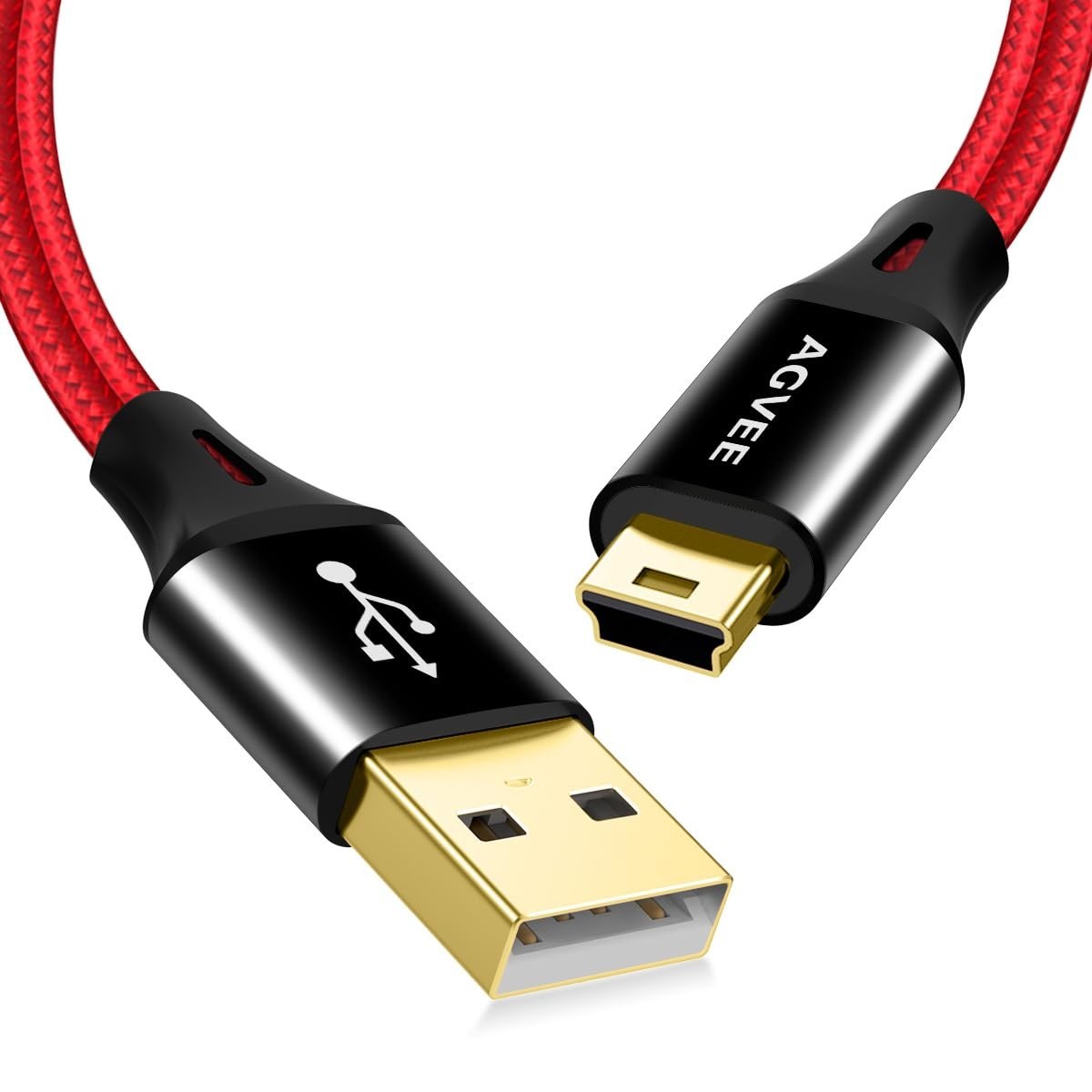 AGVEE 2 Pack 6.6ft Mini USB Cable, Braided Durable USB-A to 6.6ft+6.6ft, Red