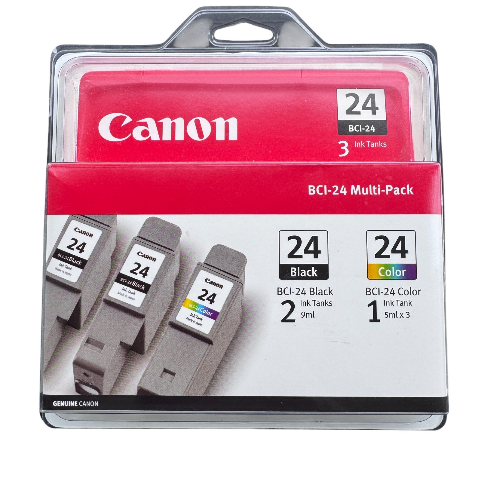 3 Genuine Canon Ink Cartridge BCI-24 Multi-Pack (2) 9ml & Black (1) 5ml x Color