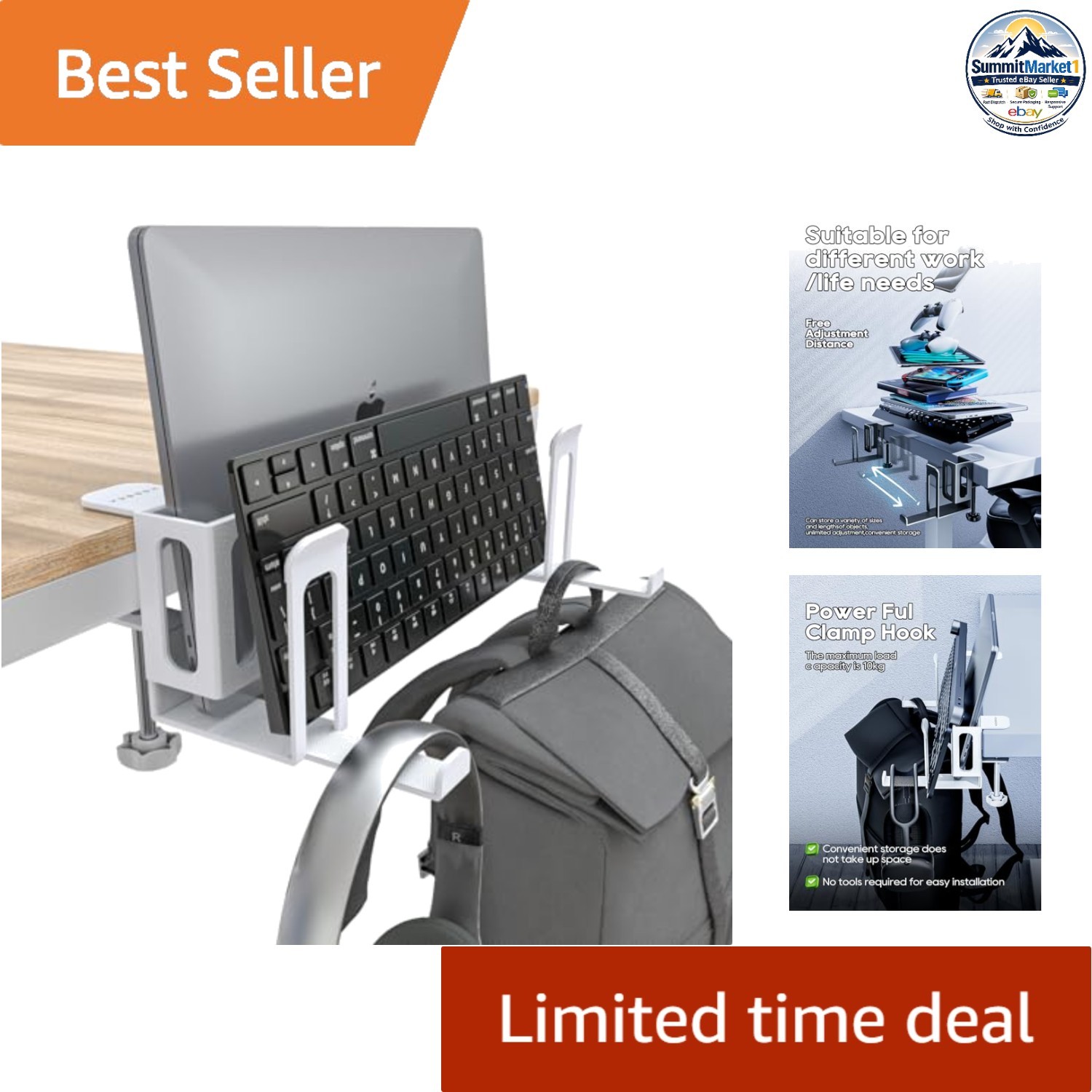 Vertical Laptop Stand for Desk 2-Slot Storage Fits MacBook 12-15" Adjustable