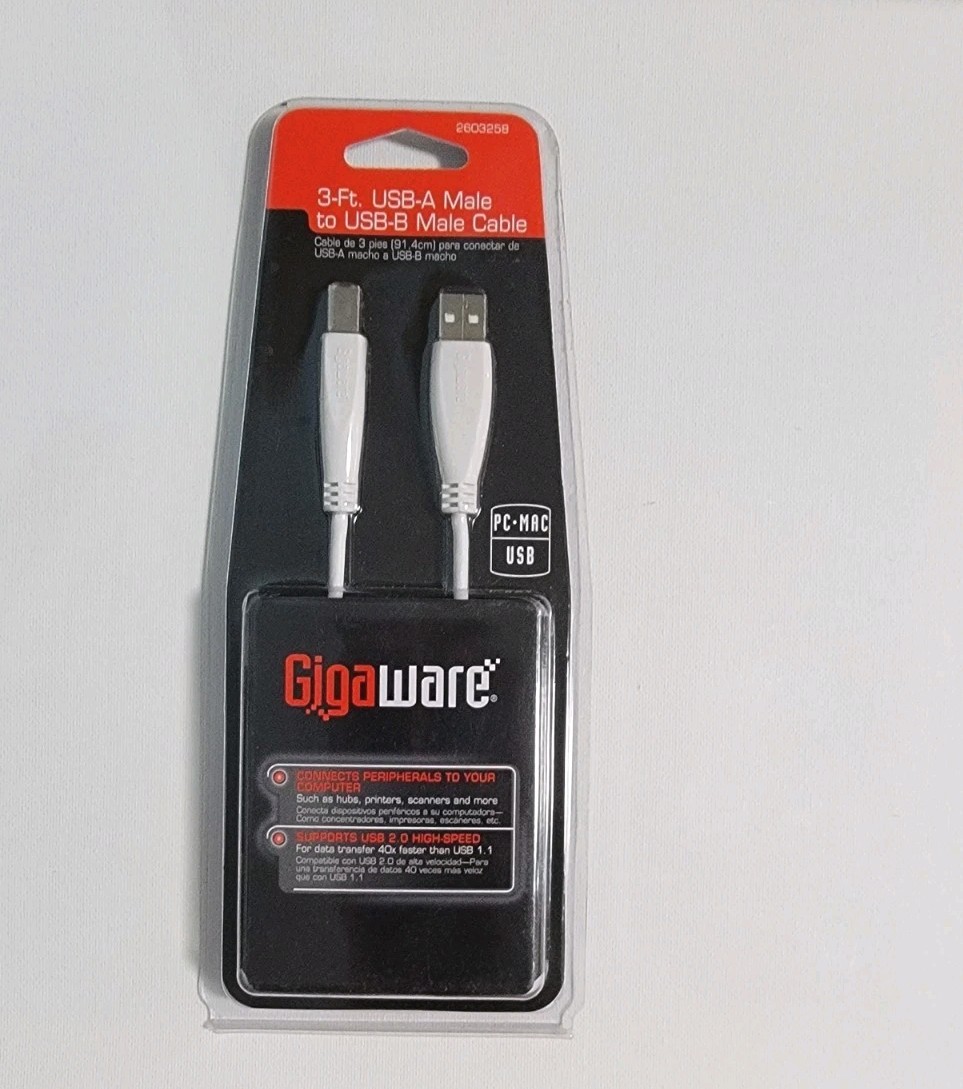 Gigaware 3ft USB-A Male To USB-B Male Cable New 