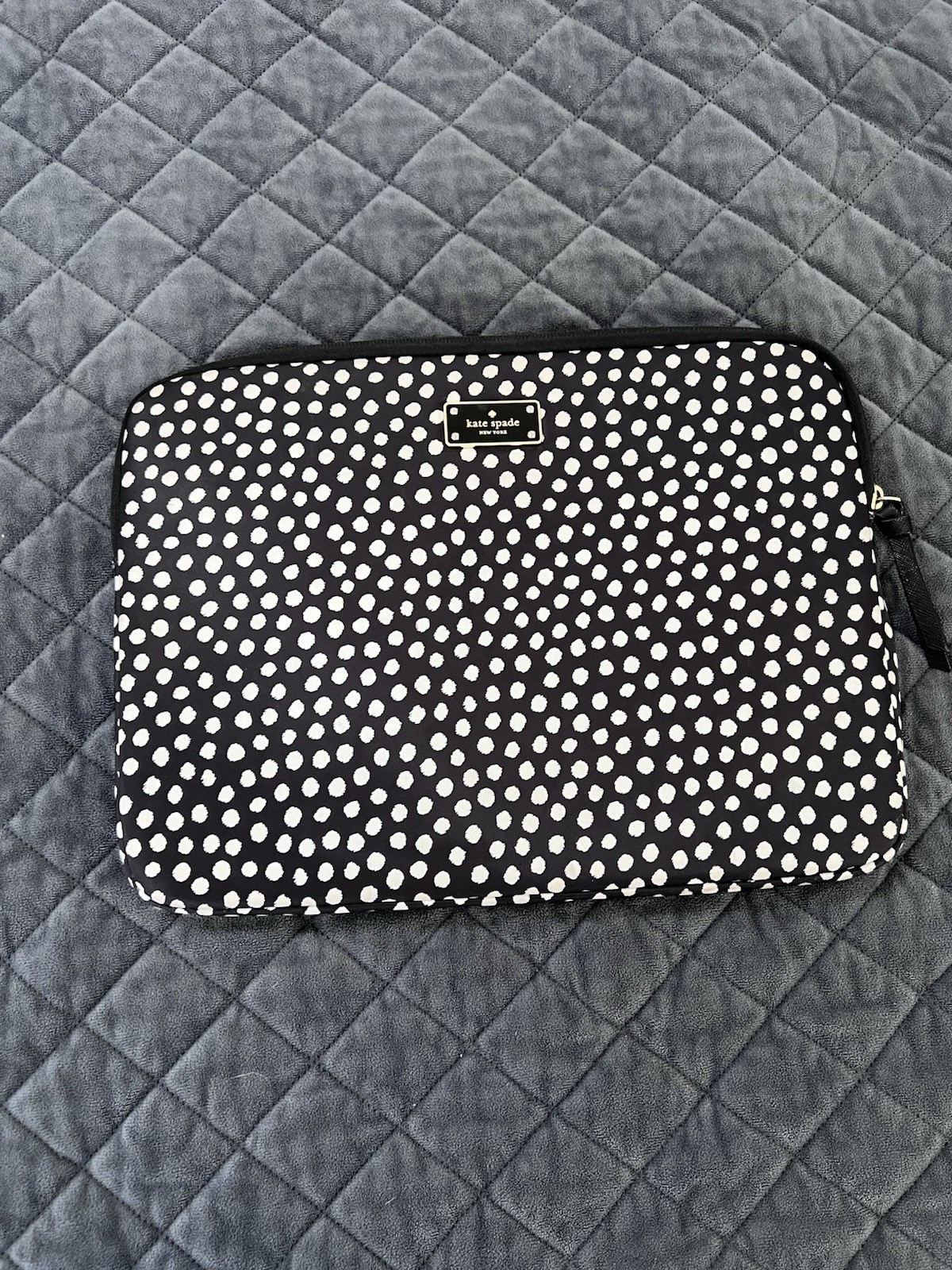 Kate Spade black polka dot laptop case sleeve pouch Case Bag Zip Around