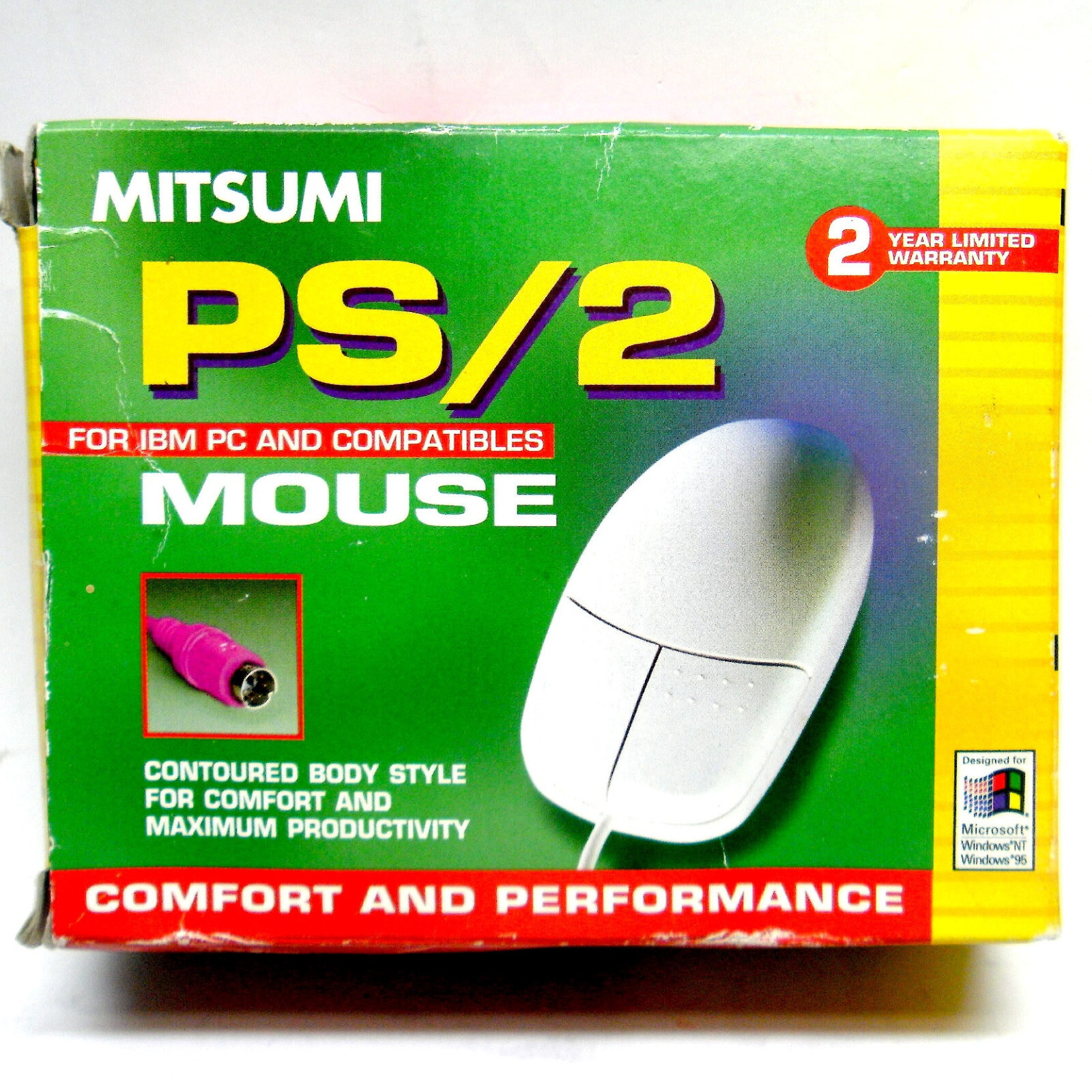 NOS MITSUMI PS/2 MOUSE FOR IBM & COMPATABLE PC COMPUTERS CONTOURED BODY STYLE
