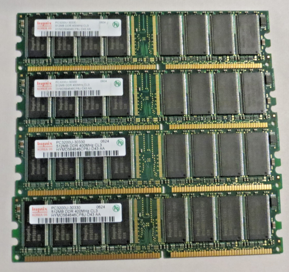 2GB Kit 4x512MB DDR 400MHz PC-3200 184-Pin Desktop RAM Hynix HYMD564646CP8J-D43