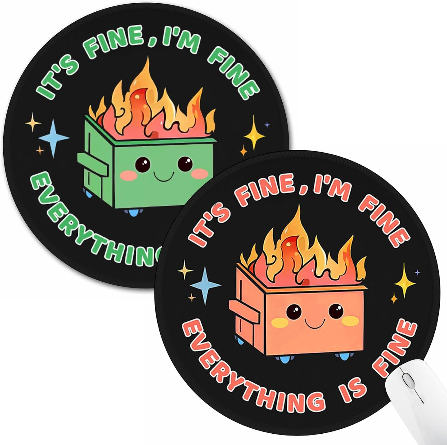 2Pcs Funny Mouse Pad, Dumpster on Fire round Mousepad for Desk