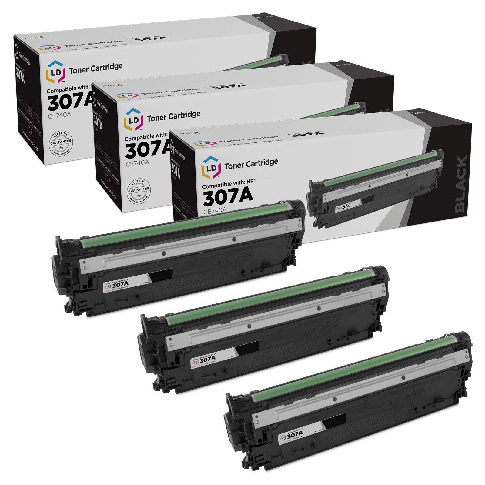 LD 3PK CE741A Fits for HP 307A Black Toner Cartridge LaserJet CP5225 CP5225dn