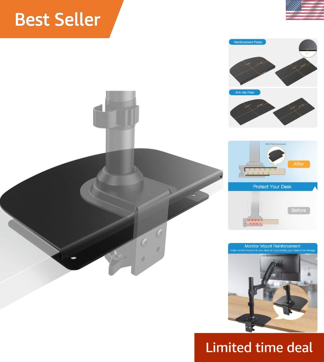 Monitor Mount Security Plate for Thin Desktops - Effortless Installation 2x7x11