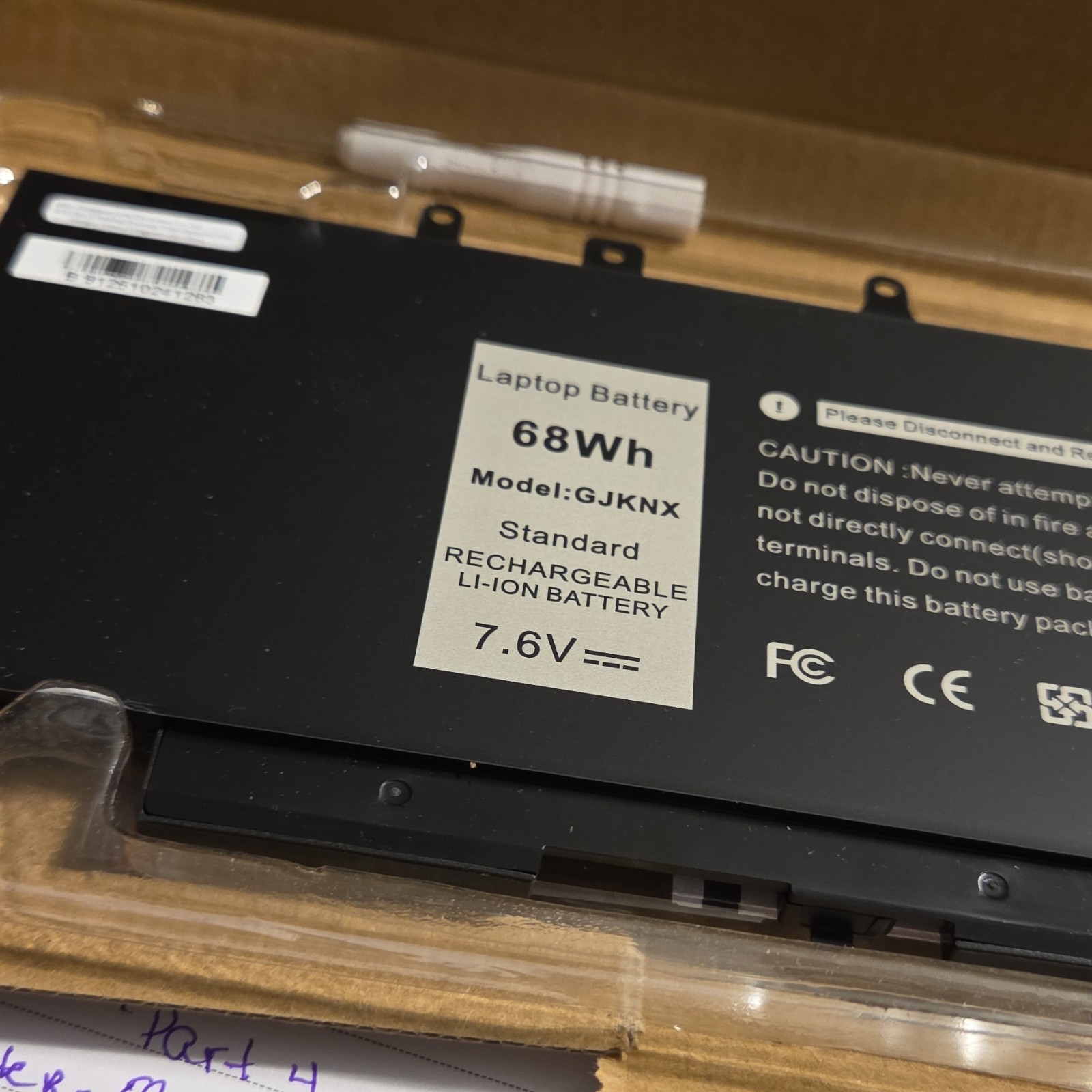 GJKNX Laptop Battery 68Wh 7.6V Li-Ion Rechargeable Battery Pack Black