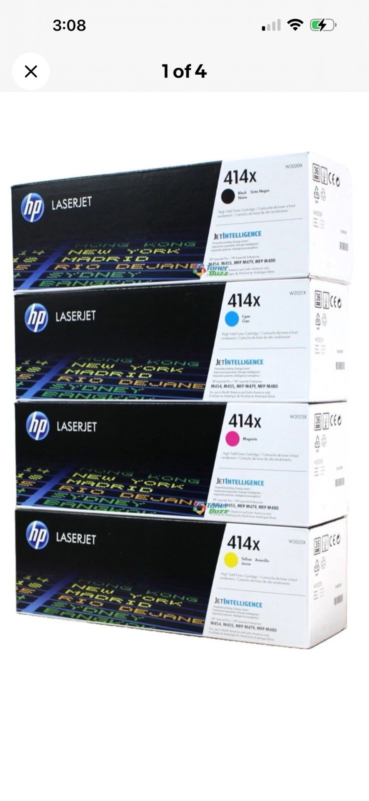 HP 414X Toner Set Black Cyan Magenta Yellow Genuine OEM High Yield 4-Pack W2020X