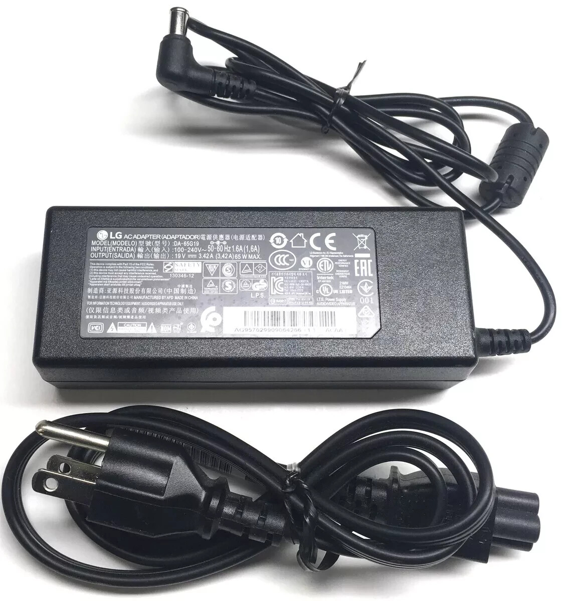 Genuine LG Chromebase Monitor Charger AC Adapter Power Supply DA-65G19 19V 65W