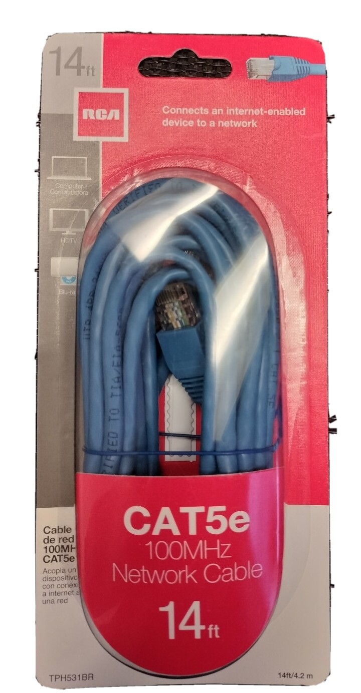 RCA CAT5e 100MHz Network Cable 14ft Blue TPH531BR For Computer, HDTV, Blu-ray 
