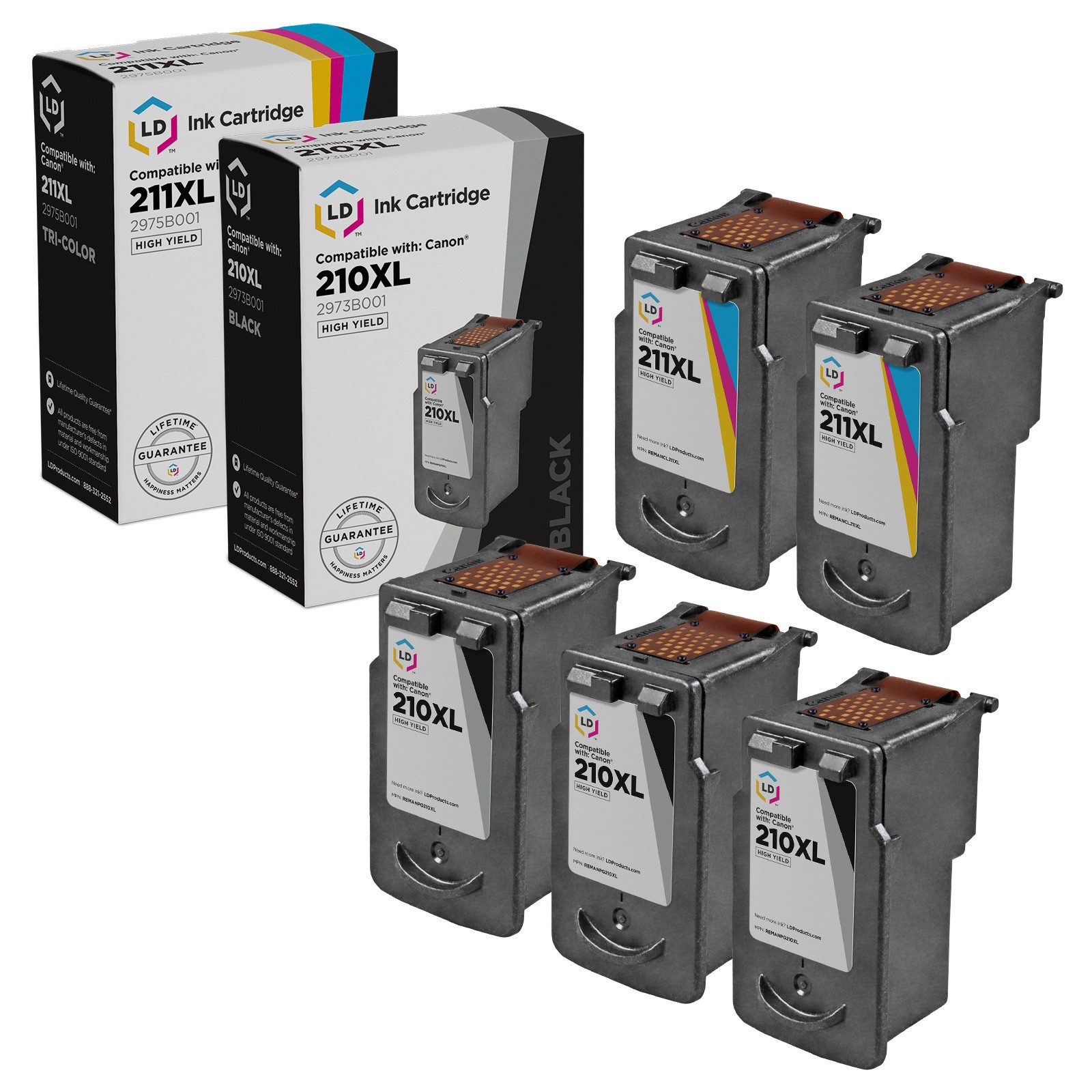 LD Canon Replacement PG-210XL & CL-211XL Set of 5 High Yield Ink Cartridges