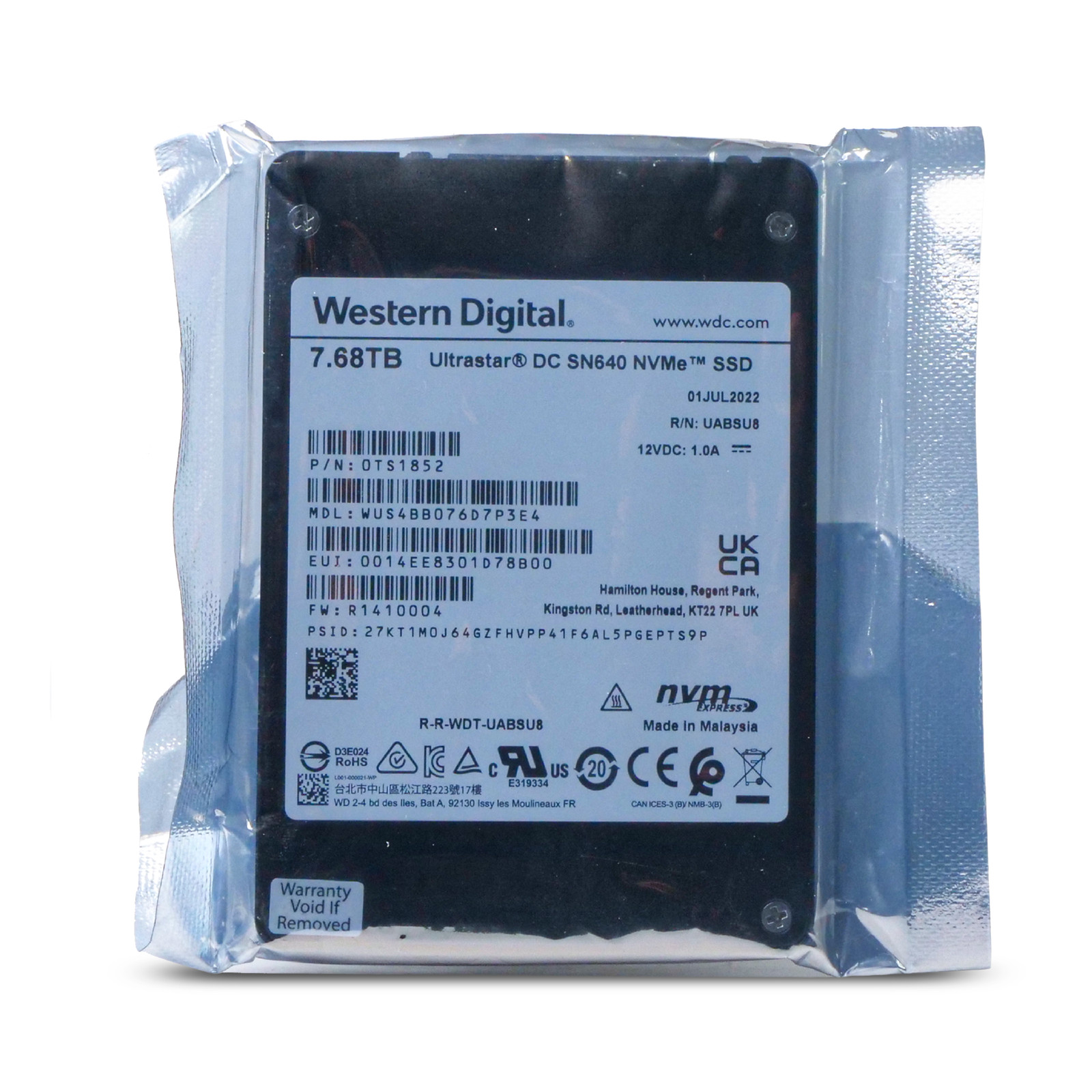 WD SN640 3.84TB WUS4BB076D7P3E4 0TS1852 PCIe Gen 3.1 x4 4GB/s U.2 NVMe 2.5" SSD