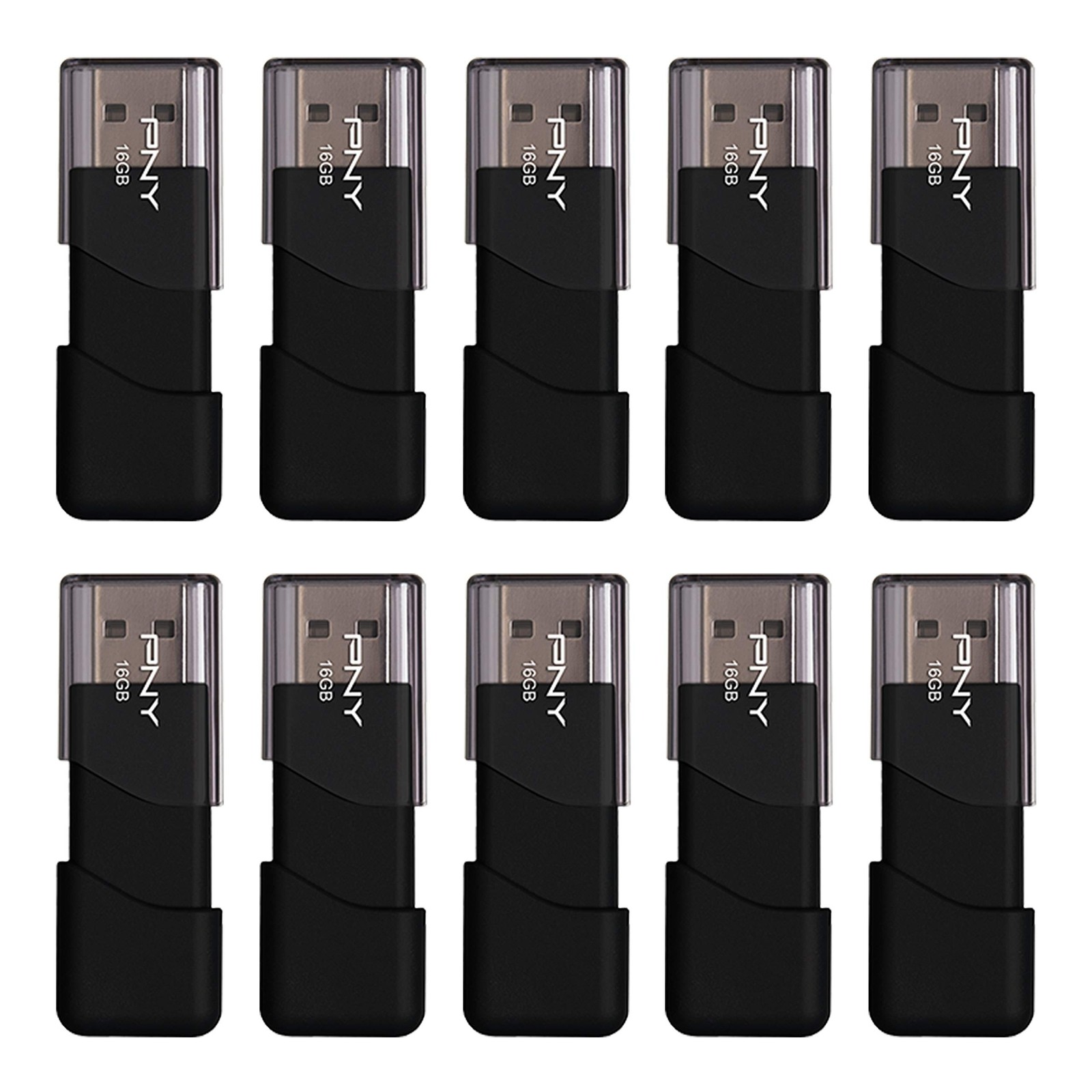 PNY 16GB Attaché 3 USB 2.0 Flash Drive, Black (Pack of 10)