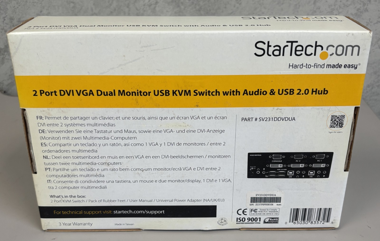 StarTech 2 Port DVI VGA Dual Monitor USB KVM Switch SV231DDVDUA - New