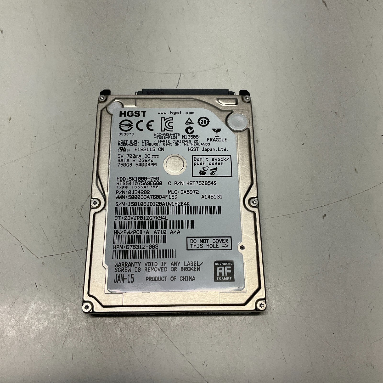 HGST  750GB Laptop HDD 2.5" 5400RPM SATA 8MB Cache 5K1000-750