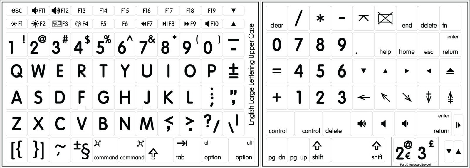 Mac English Large Lettering Keyboard Sticker Laminated Non-Transparent White